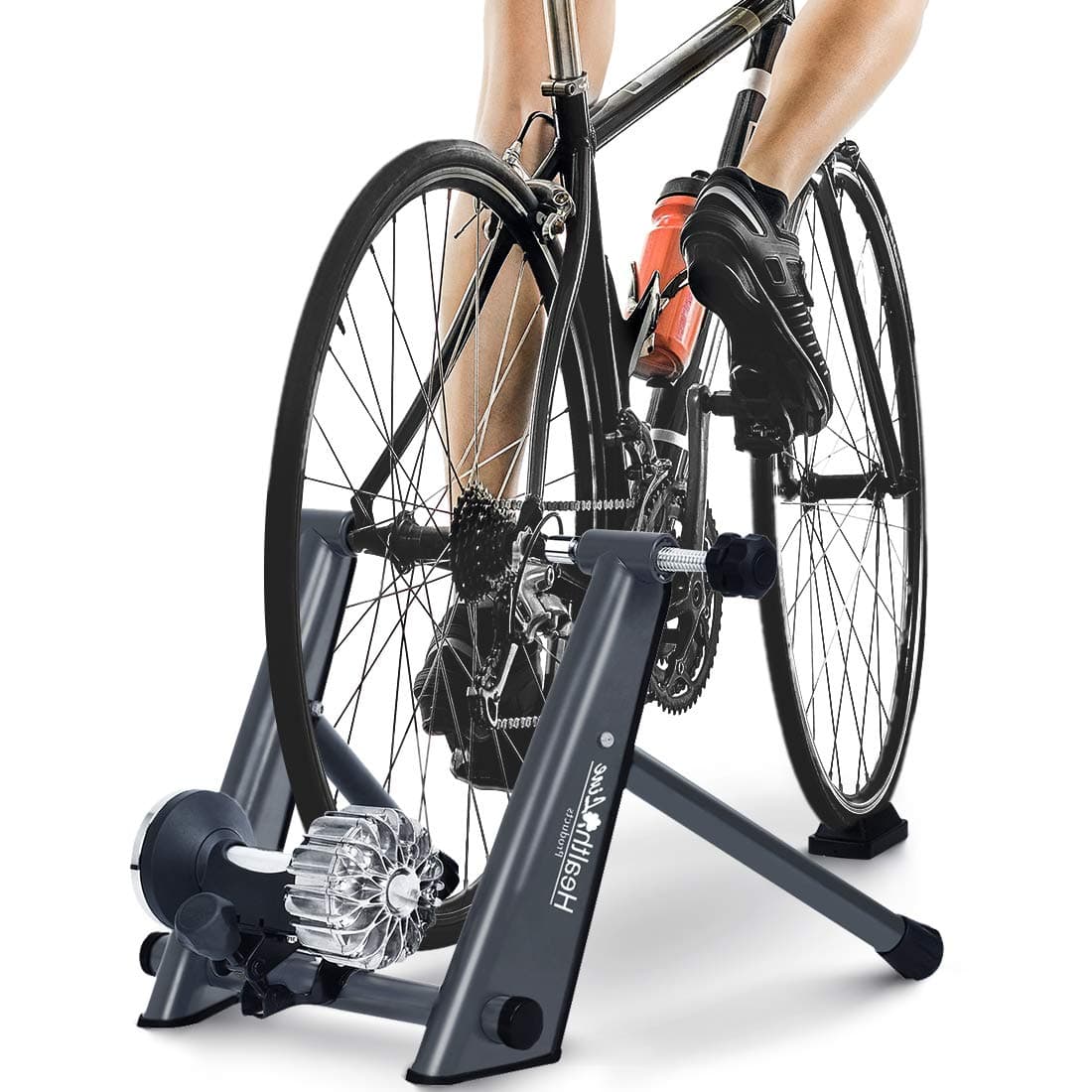 Fluid Bike Trainer Stand, Indoor Fluid Bicycle Exercise Trainer w Quiet Real Road Feel Flywheel, Supports 370lbs Portable Cycling Stand w Sweat Guard /Quick Release/ Front Wheel Riser