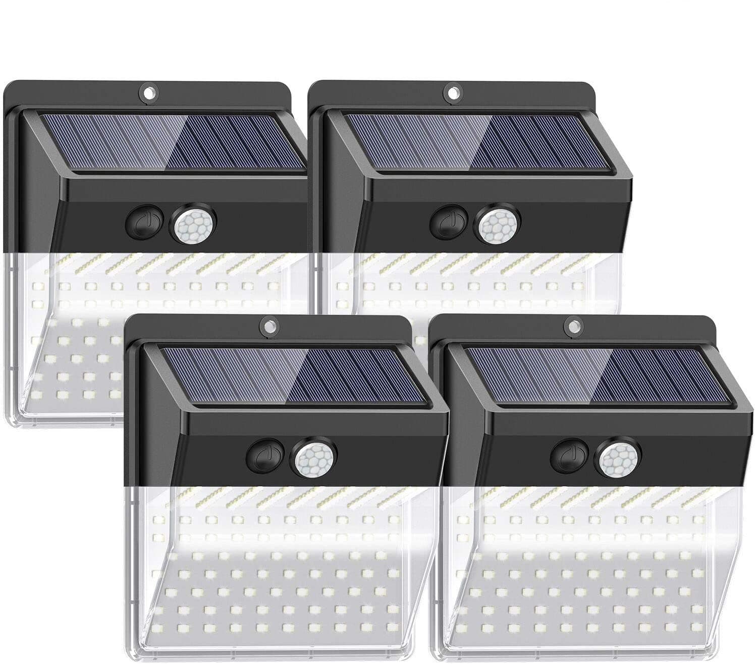 SEZAC 【136 LED New Version】 Solar Lights Outdoor, Solar Security Outdoor Lights 270° Wide Angle Lighting Solar Motion Sensor Lights Wireless Waterproof for Yard, Garage, Deck, Pathway, Porch (4 Pack)