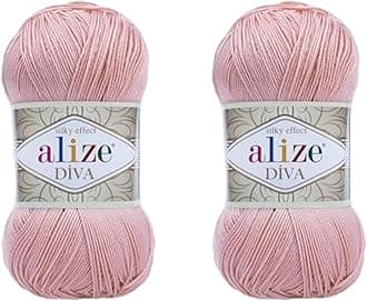 Alize Diva Hand Knitting Yarn - 100% Microfiber Acrylic With Silk Effect - Crochet Art Lace Craft - 2 Skeins, 200gr, 767 Yds (363-Wedding Pink)