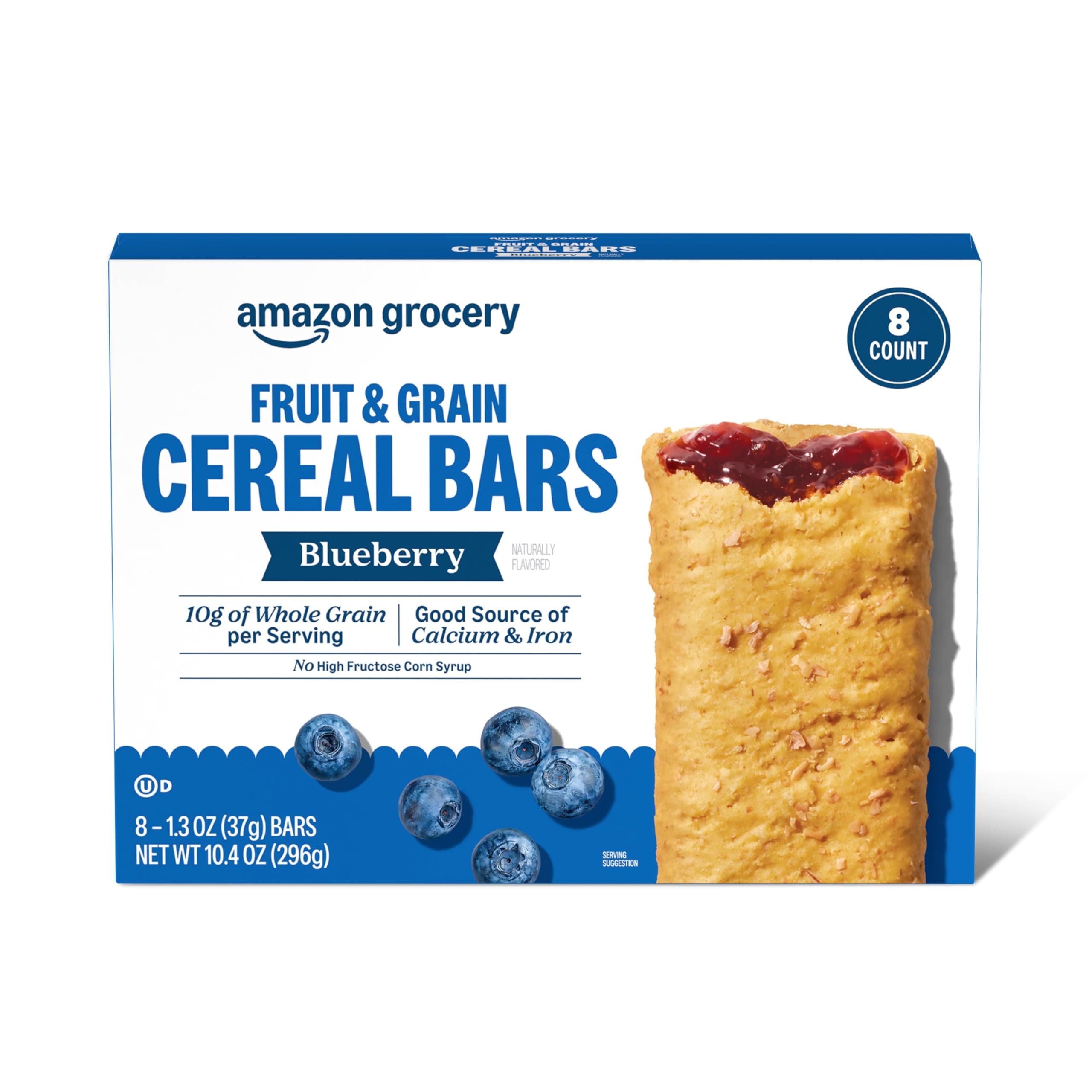 Amazon Brand - Happy Belly Fruit & Grain Cereal Bars, Blueberry, 1.3 Oz, 8 Count