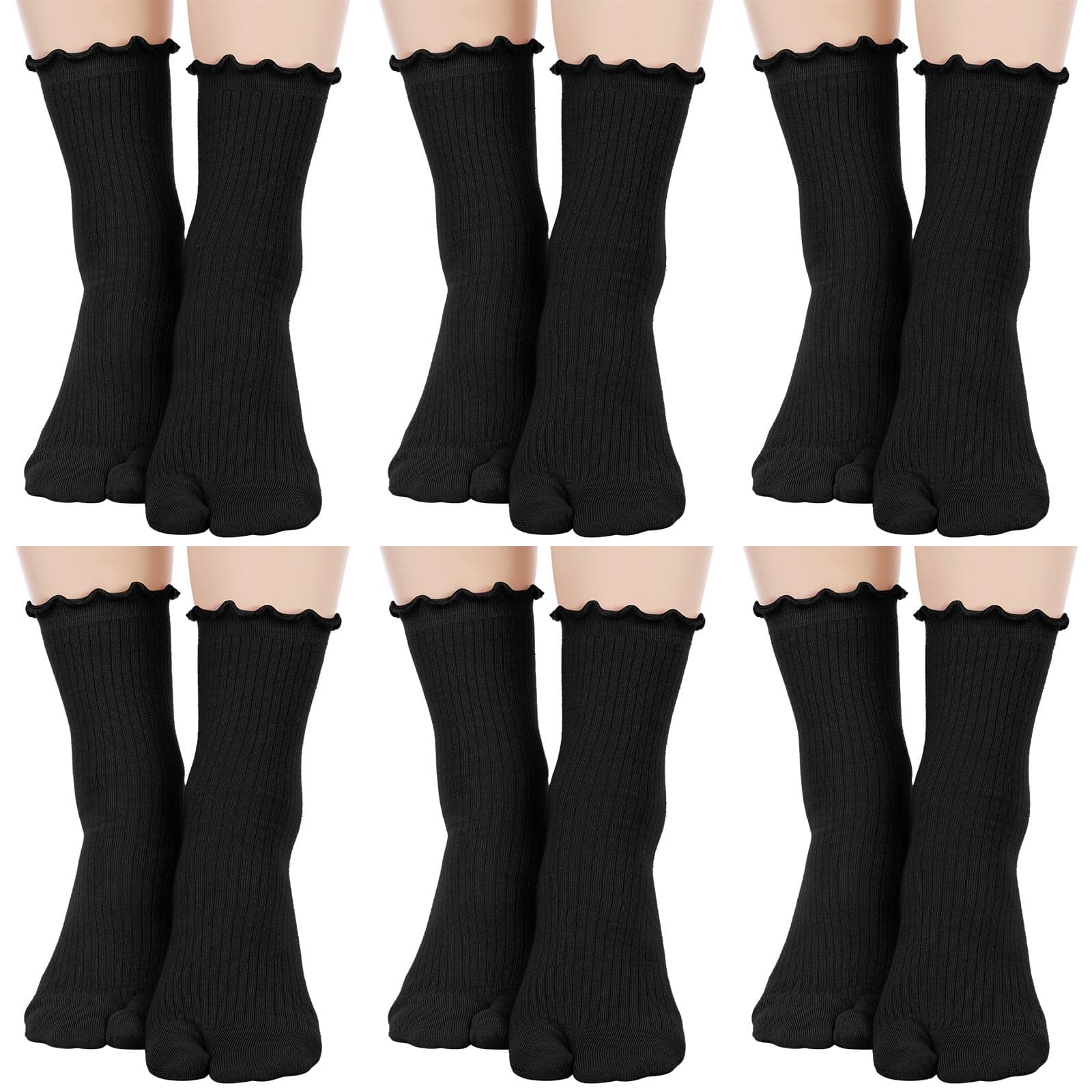 Bencailor 6 Pairs Tabi Split Toe Socks Ruffle Frilly Tabi Socks Elastic Cotton Sandal Socks for Men Women