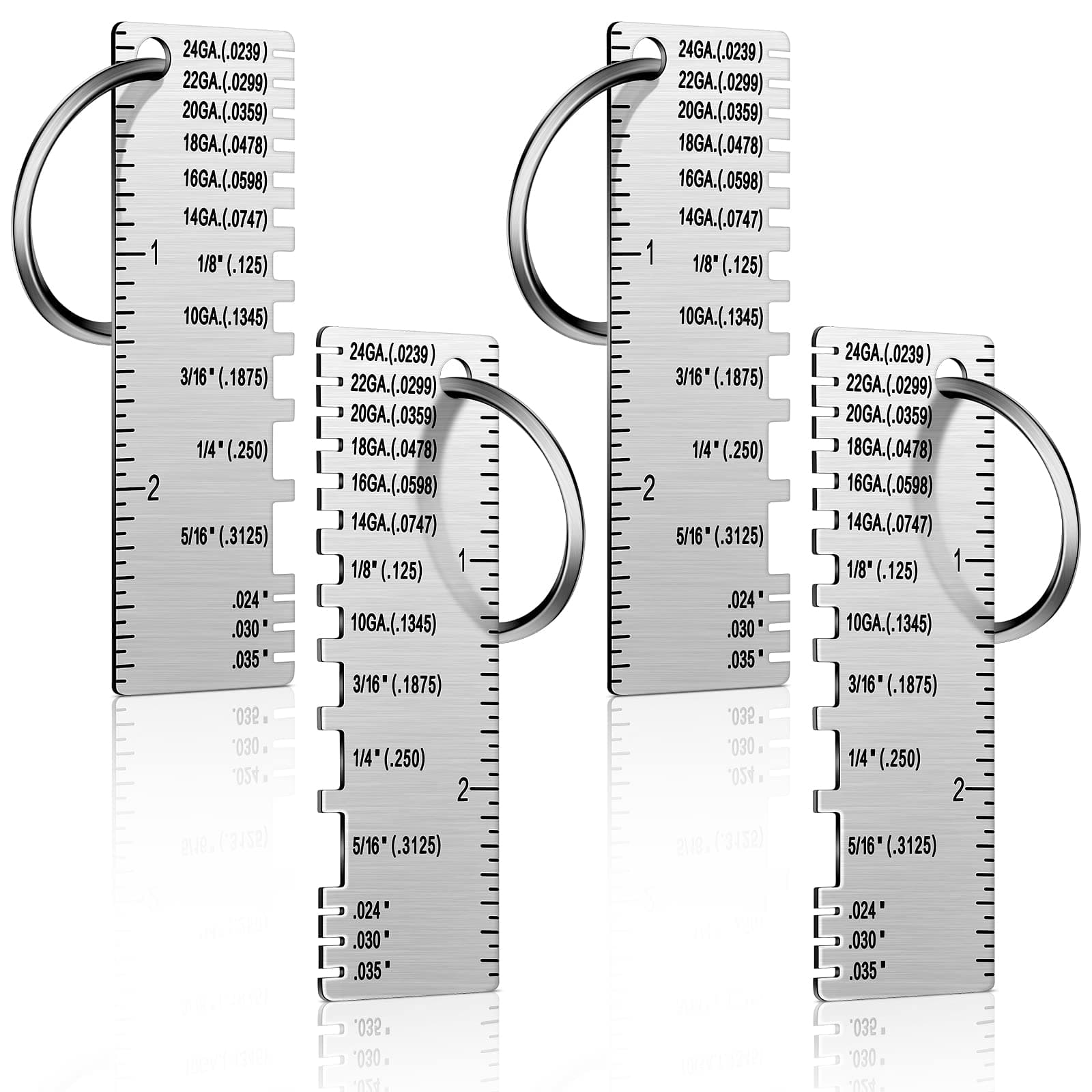 Double Sided Wire Metal Sheet Thickness Gauge Wire Measurement Tool Portable Metal Gauge Thickness Tool Double Sided Plated Size Inspection Implement Welding Accessories(4 Pieces)