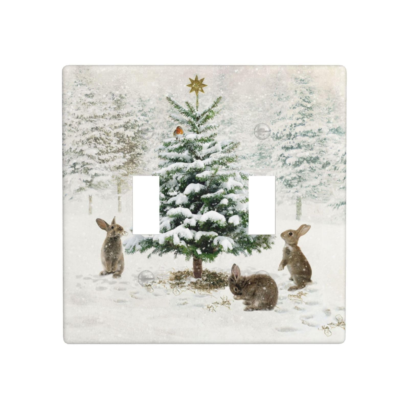 Rubbits And Xmas Tree Dual Toggle Switch Wall Plate Cover, Durable Decorative Dual Toggle Switch Cover Wall Plate For Residential Hotel Commercial Areas