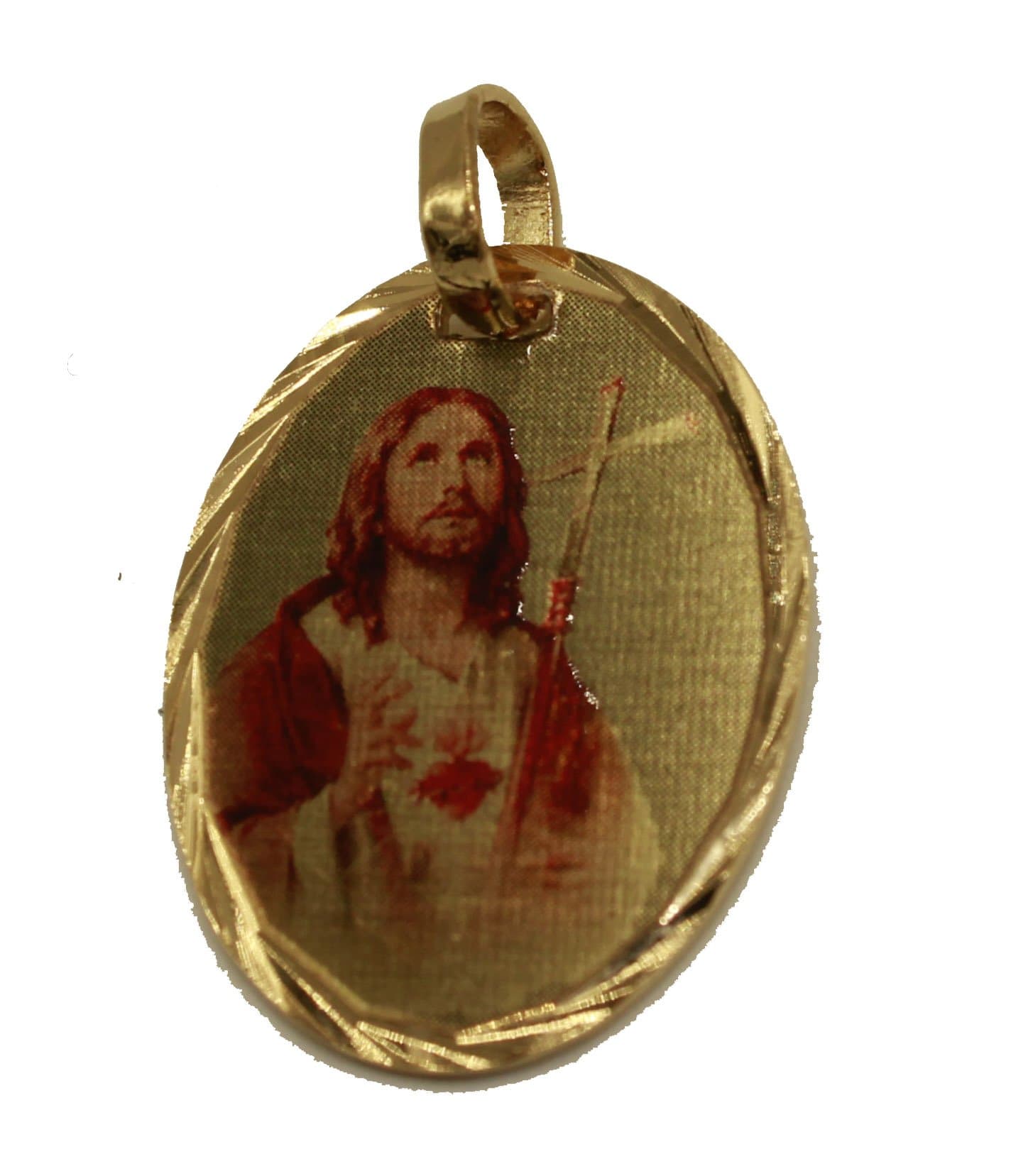 Diamantados of Florida Sacred Jesus Heart with Cross - Sagrado Corazon De Jesus con Cruz 14k Gold Plated Medal with 18 inch Chain