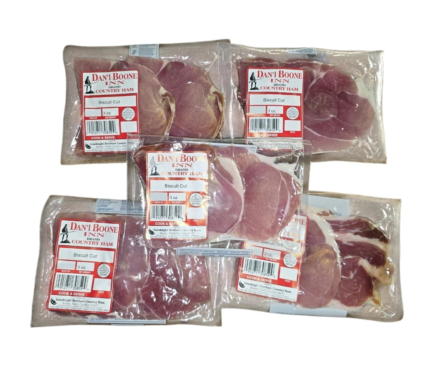 Dan'l Boone Inn Brand Country Ham Biscuit Cut 5-3oz Packs