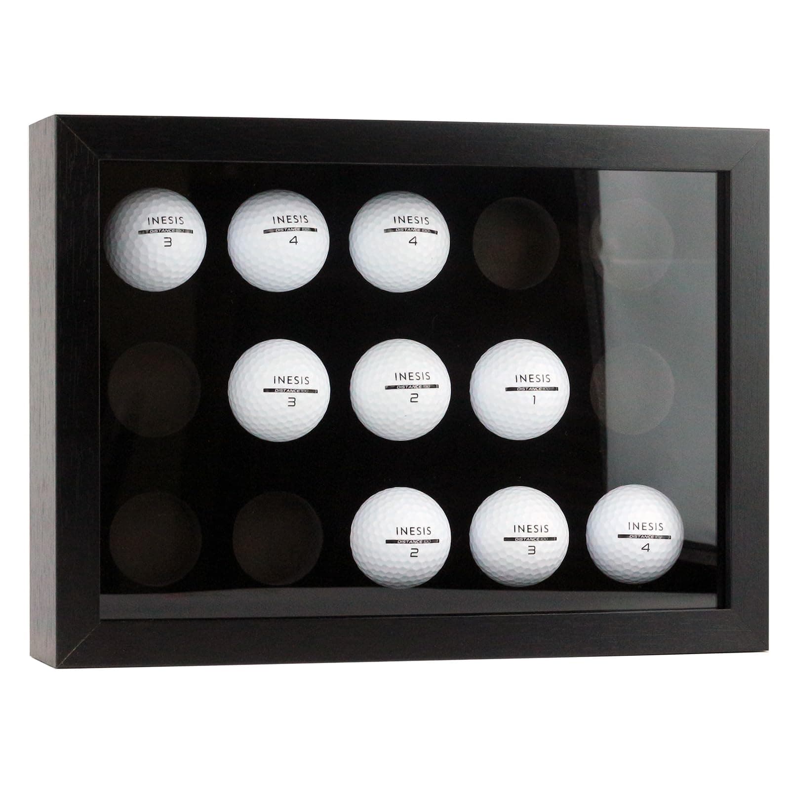 Golf Balls Display Case for 15 Balls, Wooden Case with Acrylic Dust UV Cover, Wall Mount and Freestanding Shadow Box for Glofball Collector Memorabilia Autograph Balls