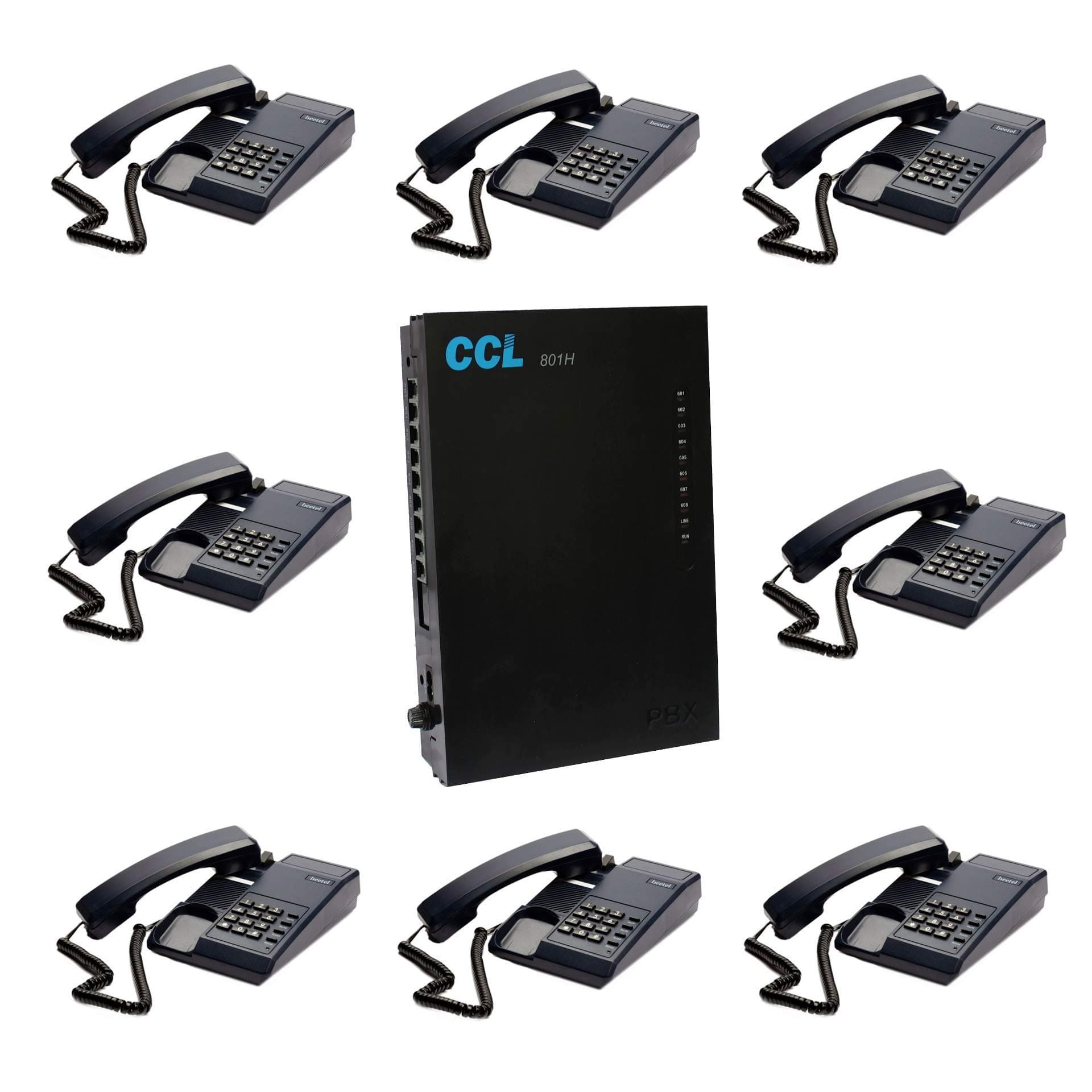 EPABX 108 Corded Intercom System with x 8 Beetel (C11) Landline Phone With Answering Machine, Black