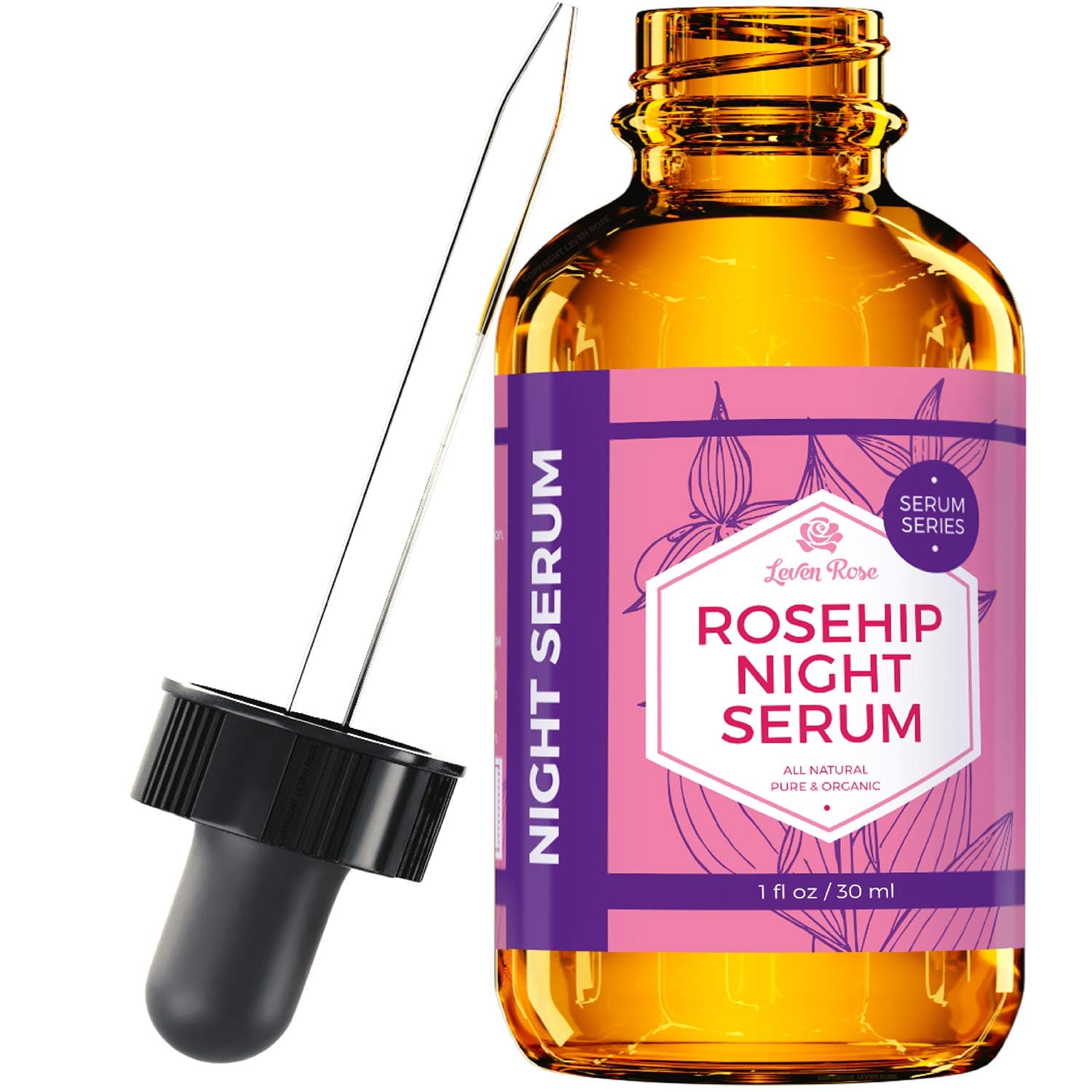 Rosehip Oil Night Face Serum, 100% Pure Organic Natural Rose Hip Oil Serum for Dry Skin 1 oz
