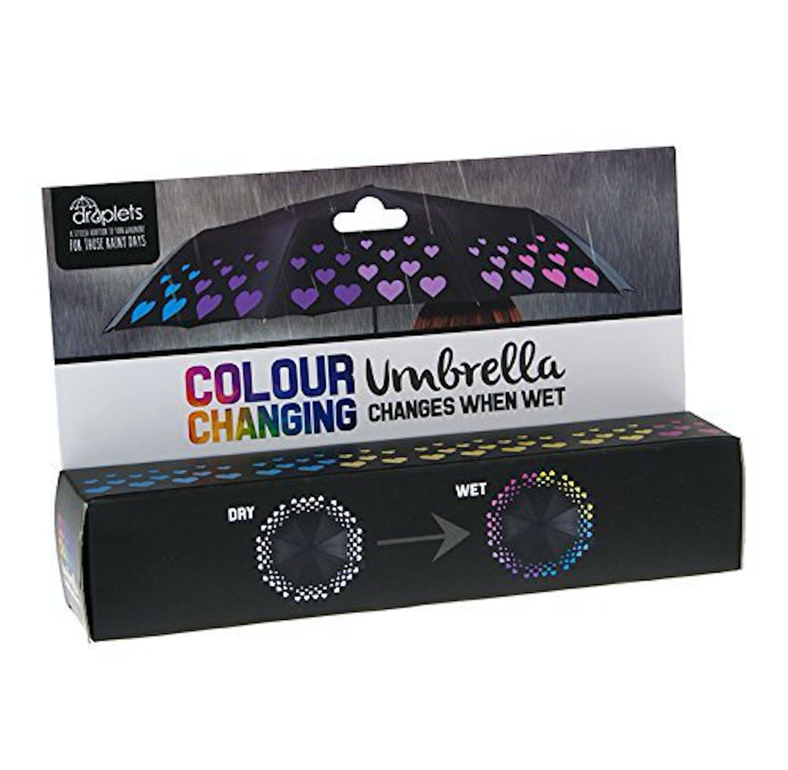 Black Compact Colour Changing Umbrella - Hearts Design