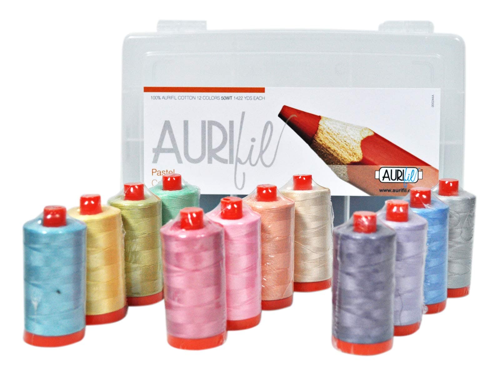 Aurifil Thread Set Pastel Collection 50wt Cotton 12 Large (1422 yard) Spools