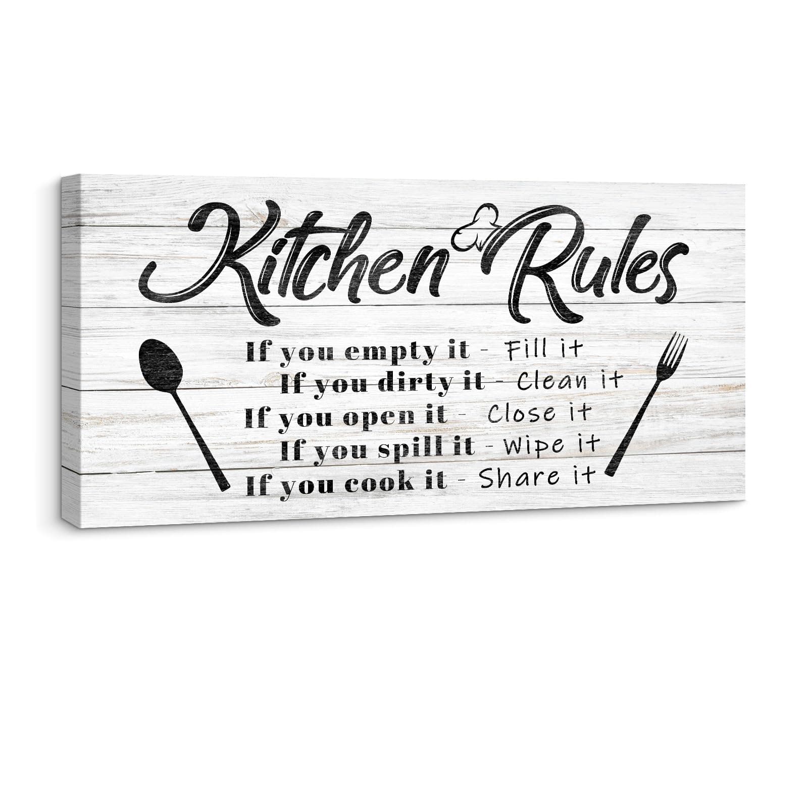 Pinetree Art Kitchen Rules Wall Decor Funny Inspirational Quote Canvas Print Art Modern Rustic Farmhouse Kitchen Decorative (8X16 Inch, W)