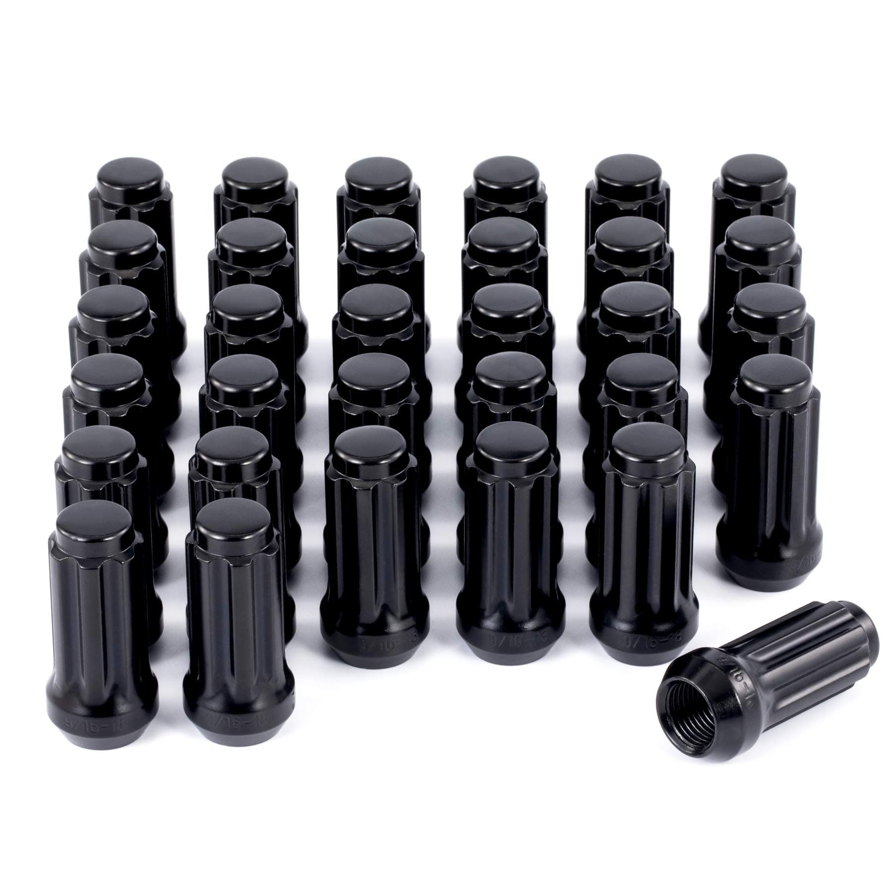 Orion Motor Tech 32-Piece 9/16-18 Lug Nuts Black with Spline Tuner, XL 2 inches Length with Cone Seat, Compatible with Dodge Ram 1500 2500 3500 8x6.5, Dodge Dakota 5x5.5, Mitsubishi Raider