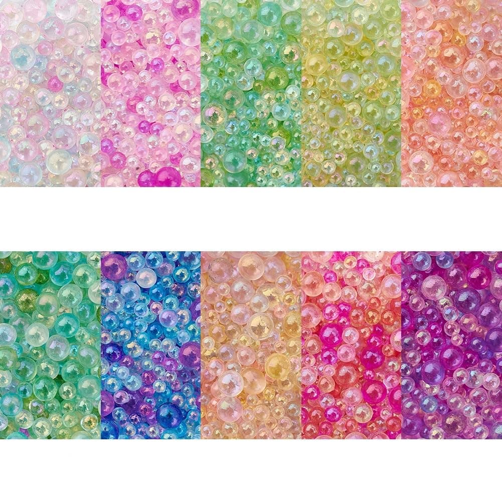 OLYCRAFT 130g 10 Colors 1-3mm Colorful Resin Bubble Beads No Hole Micro Glass Bubble Beads Iridescent Water Droplets Bubble Beads Tiny Glass Beads Tiny Beads for Resin Molds Fillers Jewelry