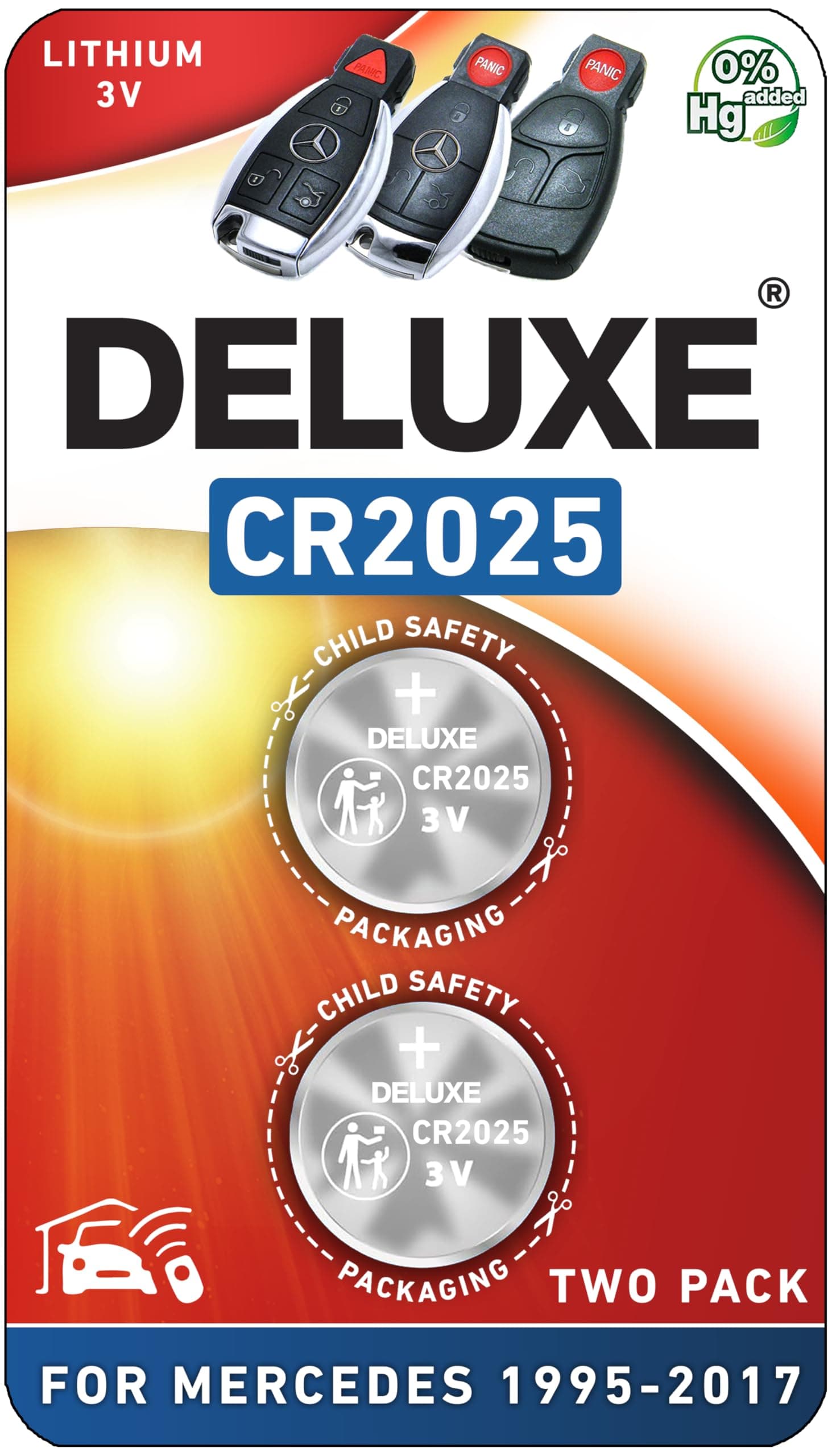 Key Fob Replacement Batteries for Mercedes-Benz CR2025 (C-Class E-Class ML S-Class Sprinter GLC GL CLA CLK GLE GLA SLK SL CLS GLS R C300 E350 ML350 C280) Remote Key (Pack of 2) (Check Fitment Guide)