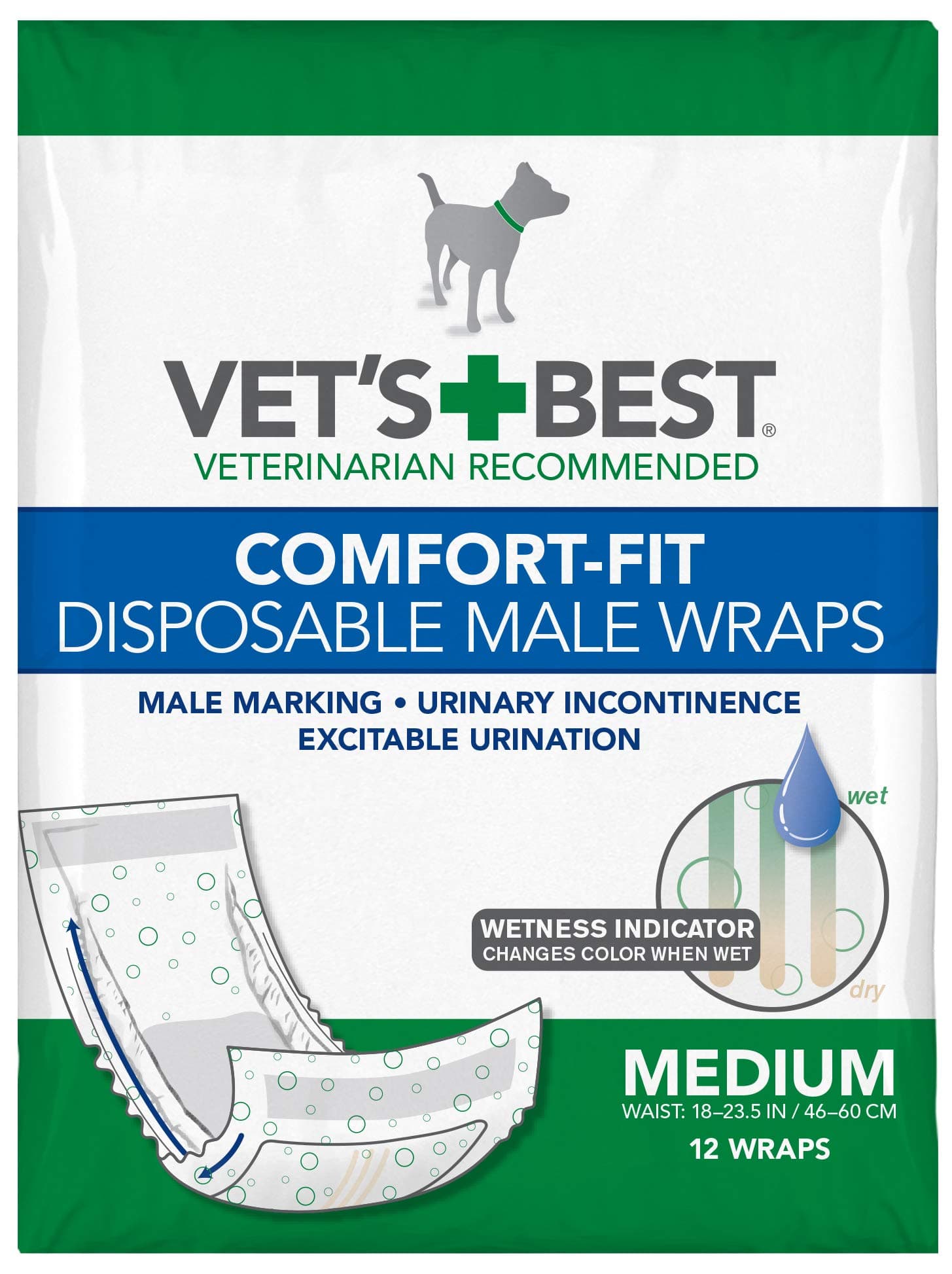 Comfort Fit Disposable Male Dog Diapers | Absorbent Male Wraps with Leak Proof Fit | Medium 12 Pack