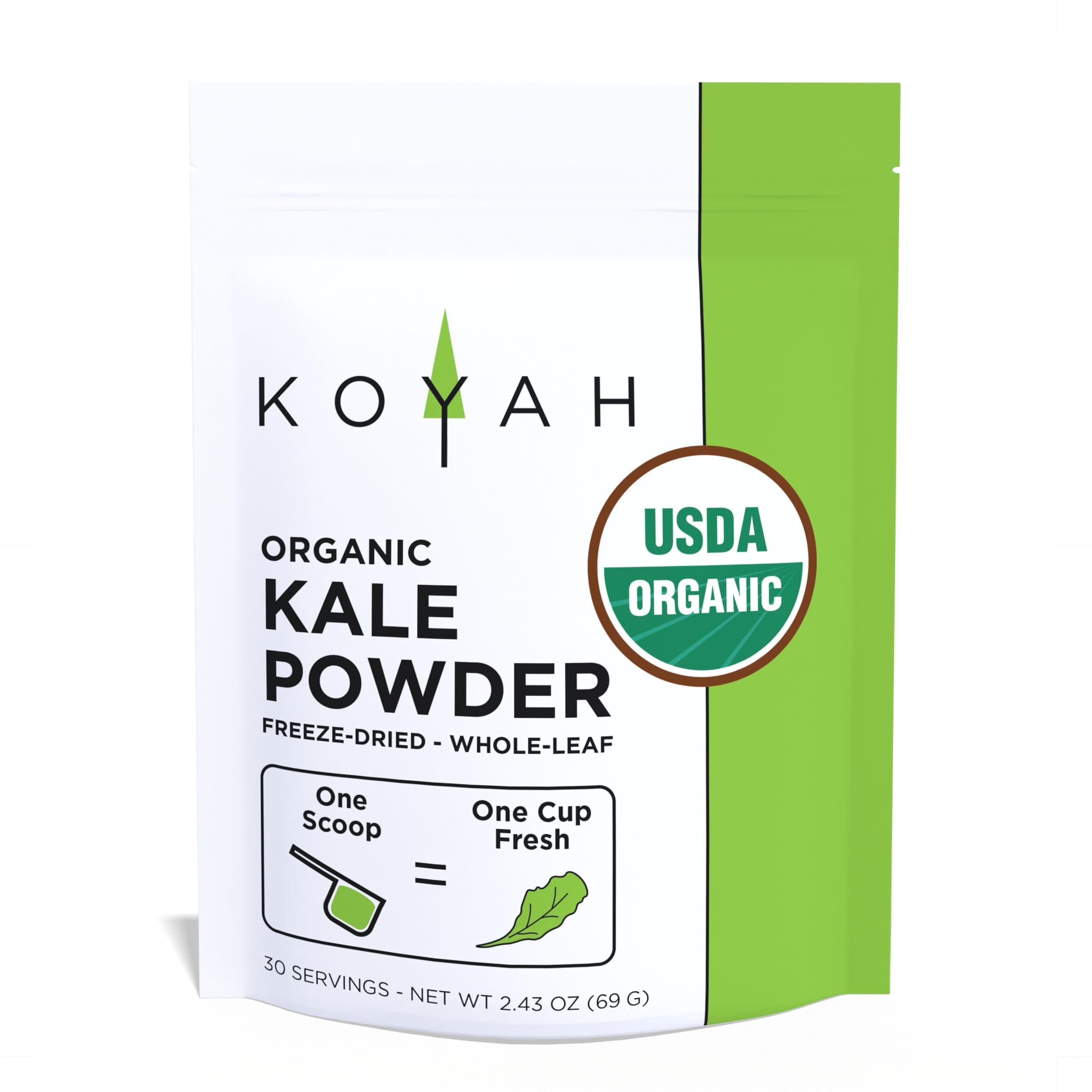 KOYAH - Organic USA Kale Powder (Equivalent to 30 Cups Fresh): Freeze-dried, Whole-Leaf Powder