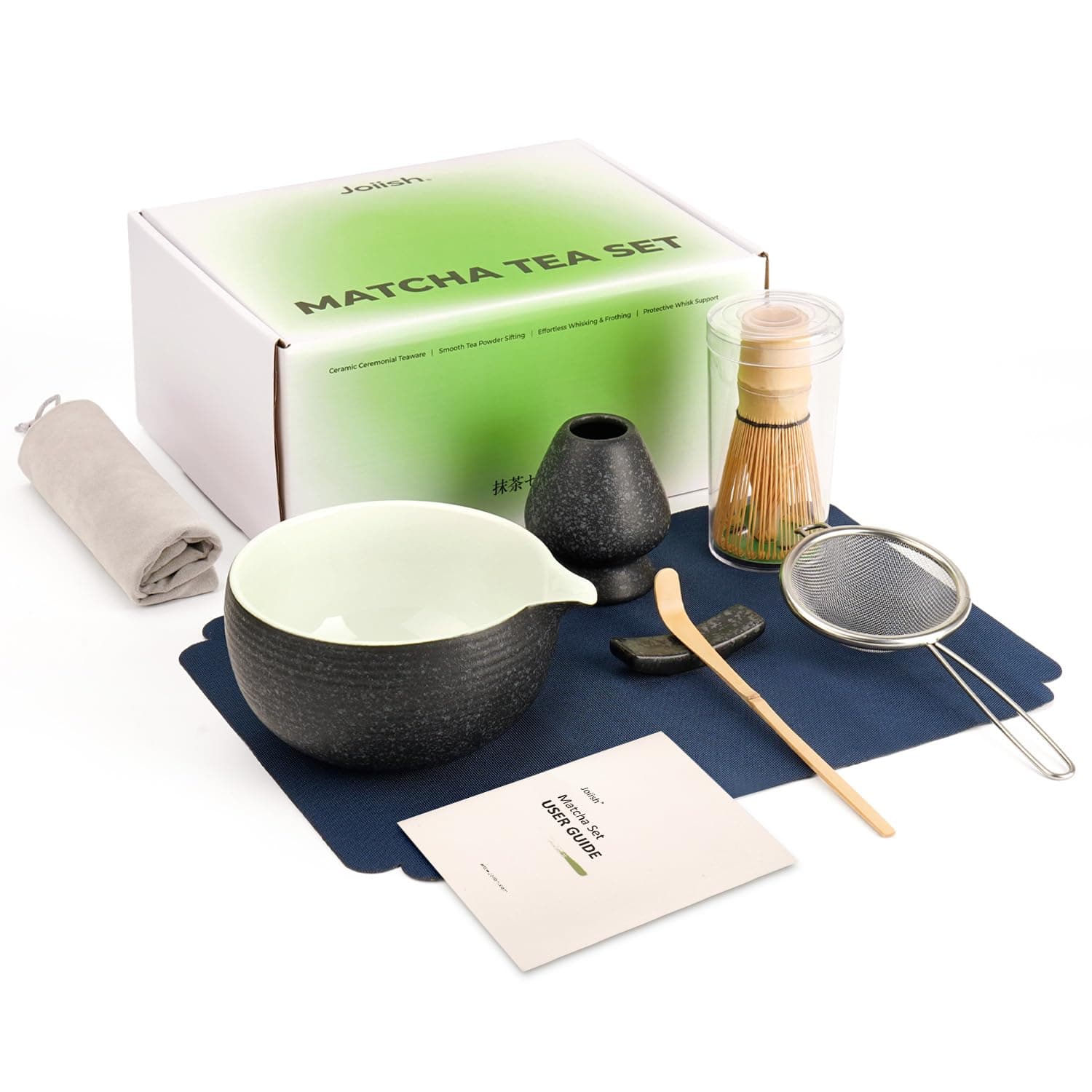 Joiish 7 Pcs Matcha Kit Set, Matcha Whisk and Bowl with Spout, Matcha Sifter,...