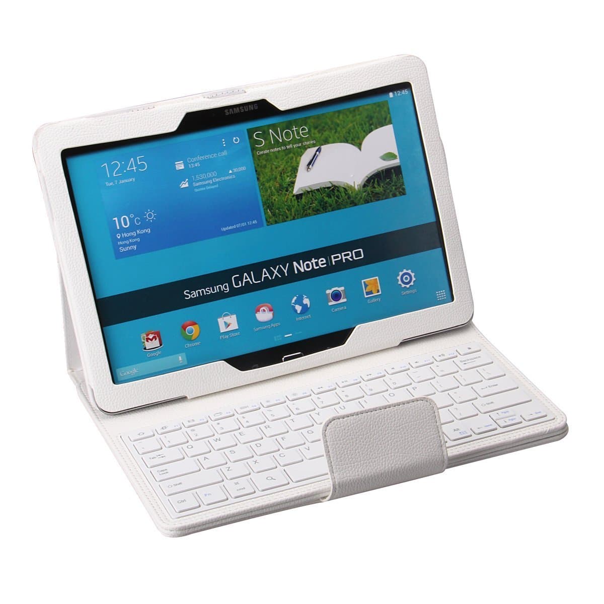 Portable Keyboard For amsung Galaxy Note PRO & Tab PRO 12.2 Case - Wireless Bluetooth Keyboard with Cover for Galaxy NotePRO & TabPRO 12.2 Android Tablet SM-T900 SM-P900 SM-P901 SM-P905 (White)