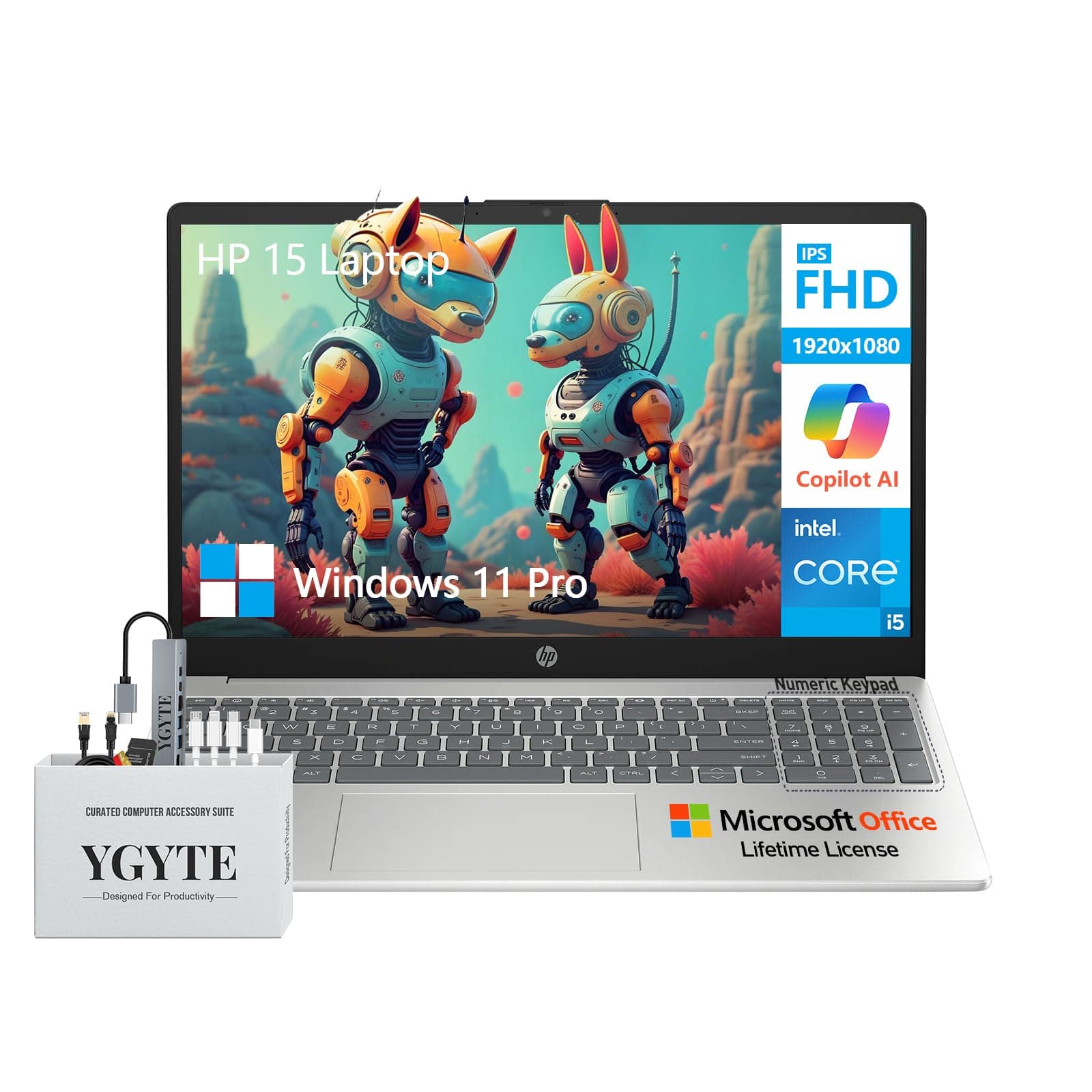 HP2025 15 Laptop Computer, 15.6" FHD College Students Business Laptop, Intel Core i5 (10 Cores), 40GB RAM 1TB SSD+512GB Docking Set, Windows 11 Pro Lifetime Office, 10-Key Number Pad