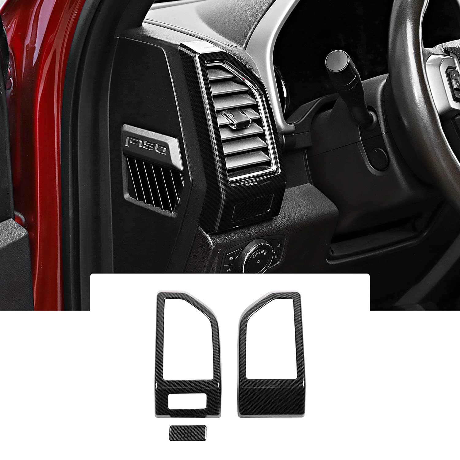 Voodonala for F150 2015-2020 Carbon Fiber Grain Dashboard Side Outlet Vent Covers Trim for Ford F150 2015-2020(F150 F250)