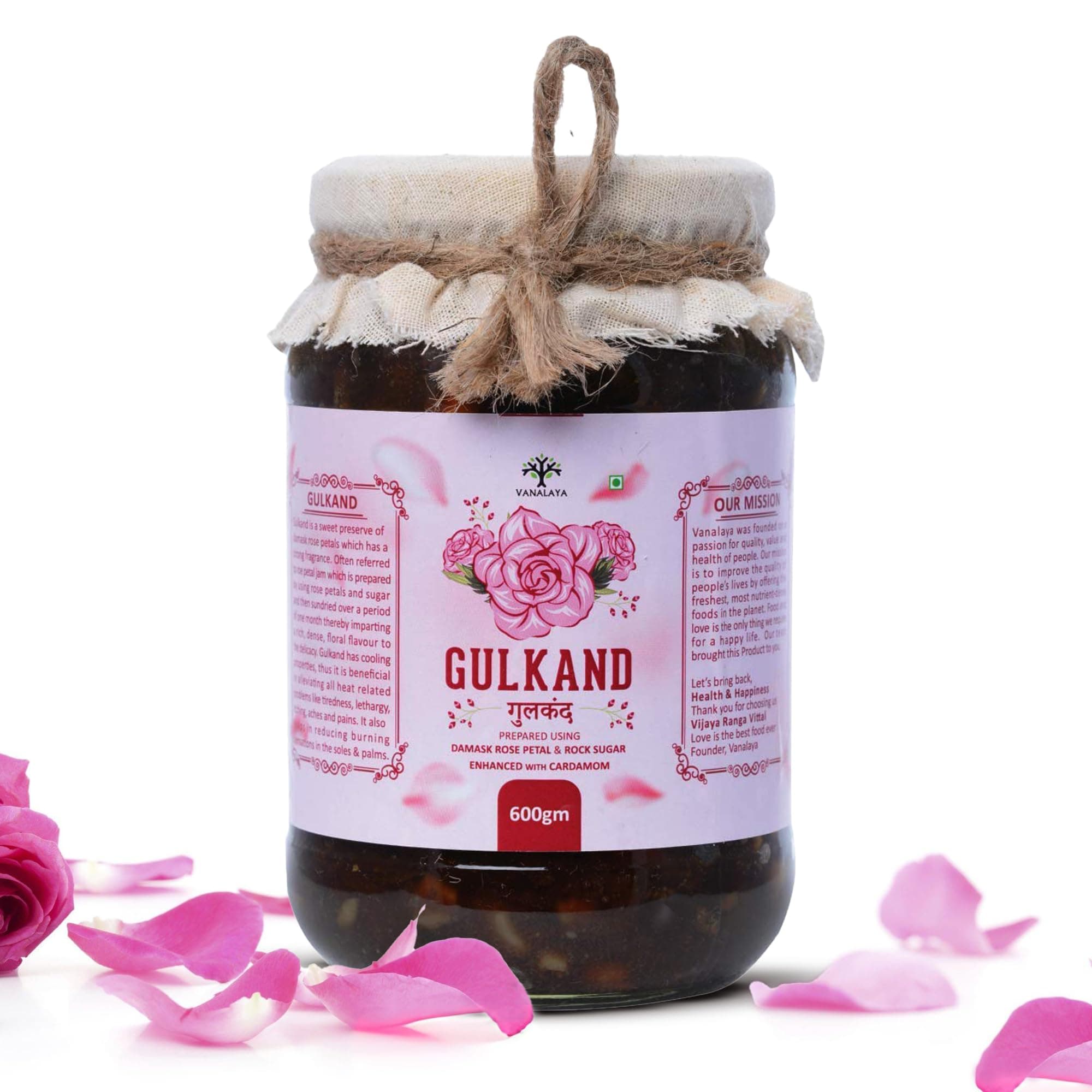 Vanalaya Natural Gulkand | Sun-Cooked Damask Rose with Cardamom 600gm