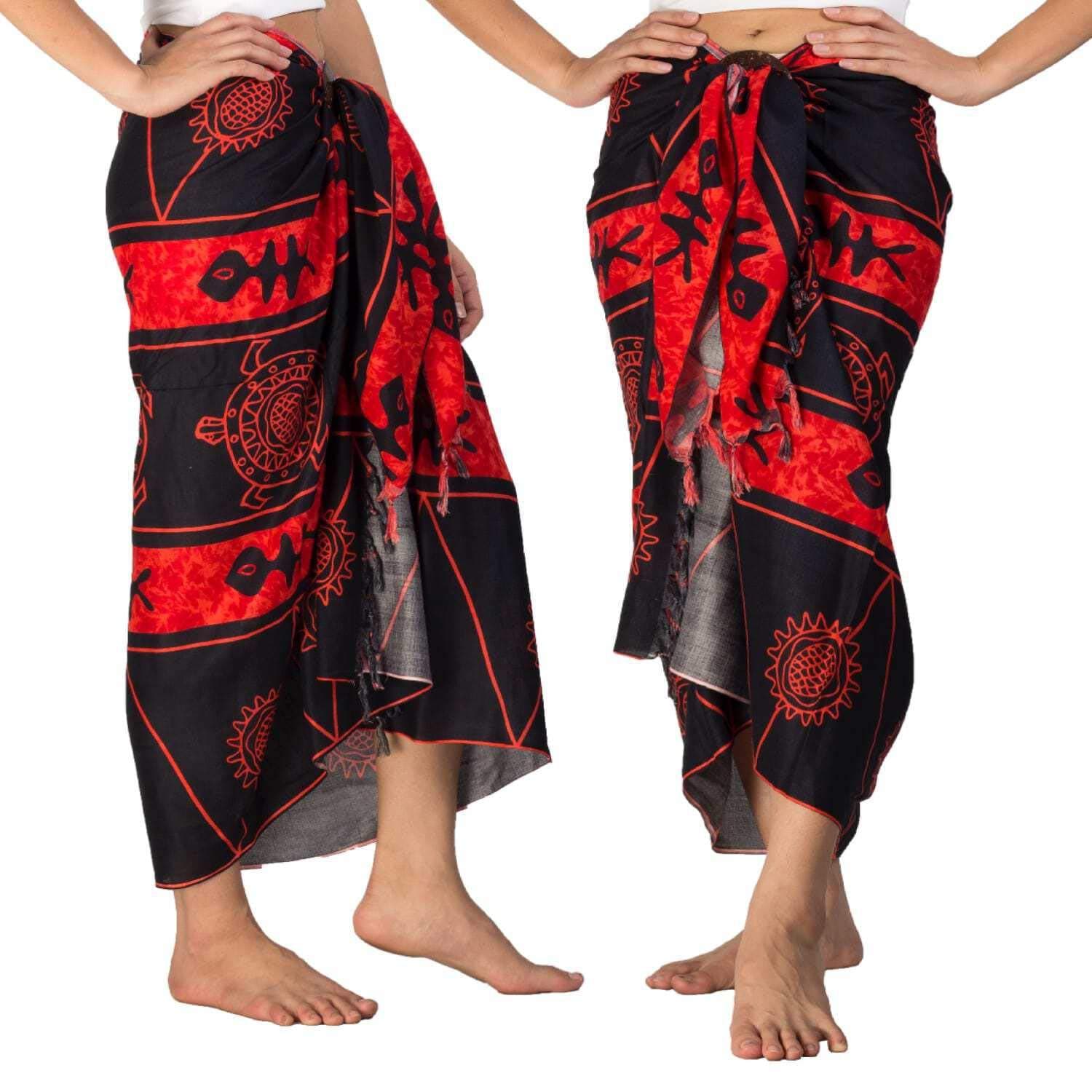 Sarong Unisex Batik Style Beach Cover Up Pareo Red & Black