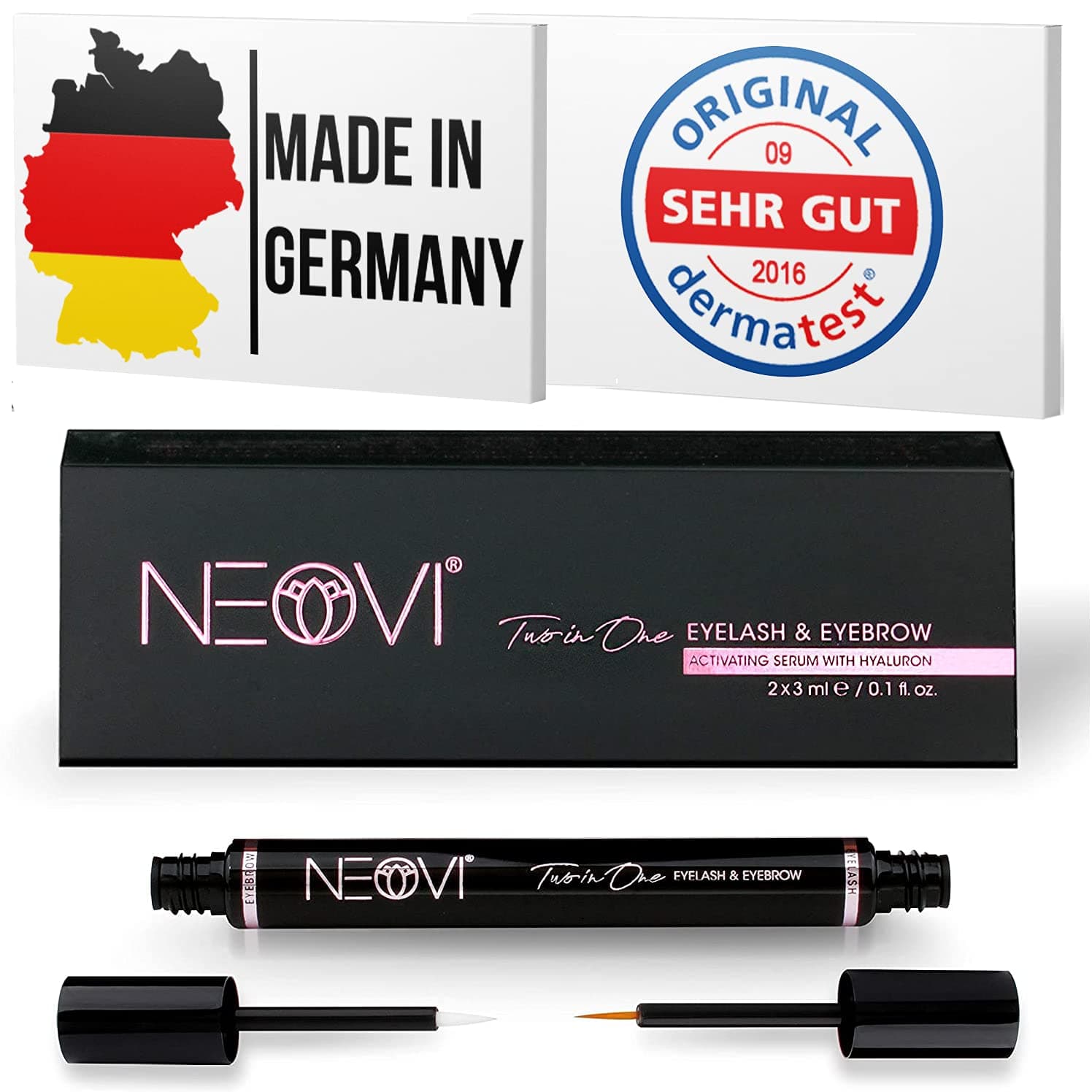 NEOVI Eyelash + Eyebrow Enhancing ACTIVATING Growth Serum with HYALURON For Fuller, Longer, Thicker, Stronger, Healthier, Luscious Lashes & Brows “DERMA-TEST Certified” Made in GERMANY 6 ML 0.2 Fl Oz