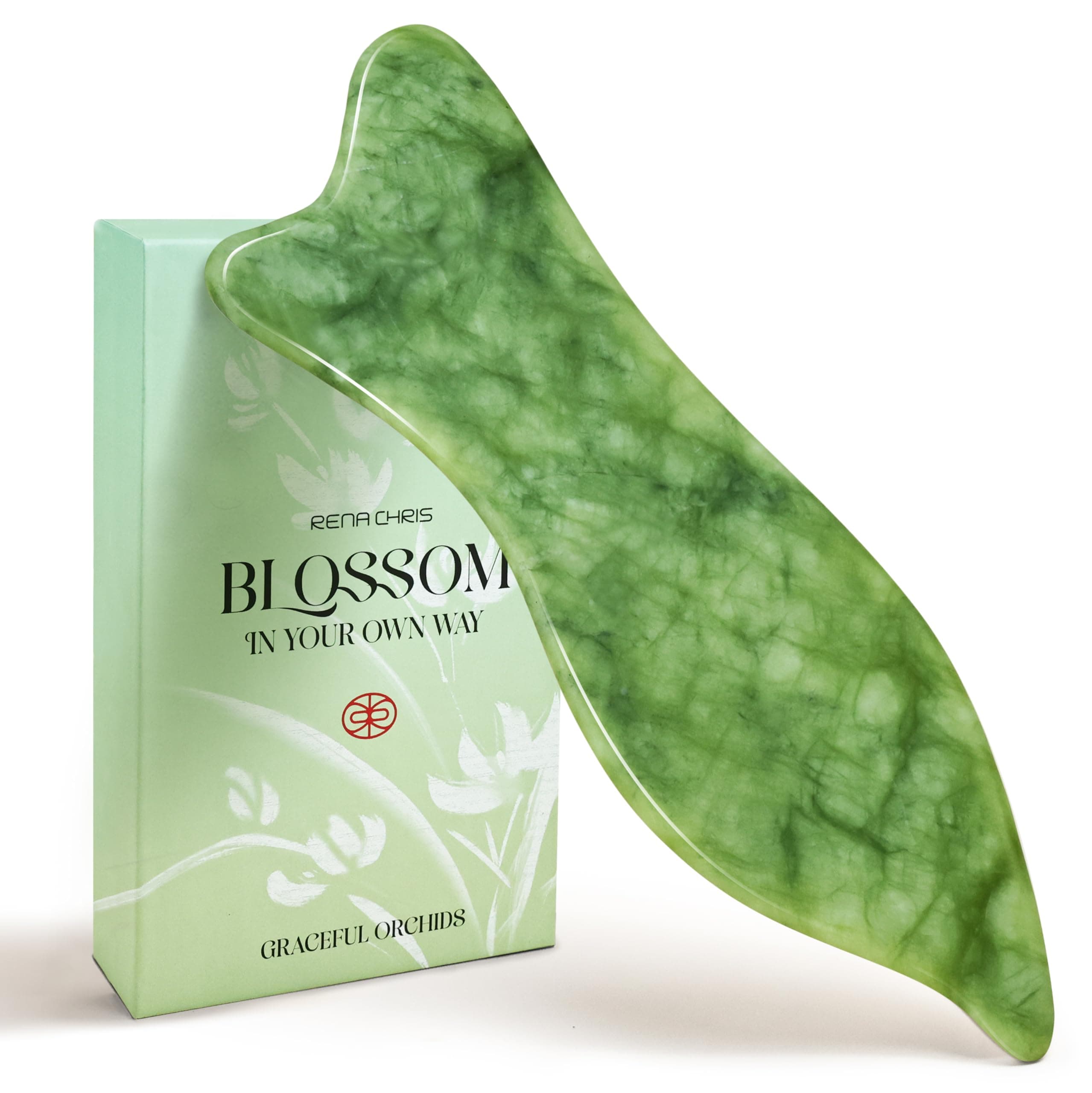 Rena Chris Xiuyan Jade Facial Gua Sha Tool, Acupressure & Gua Sha, Sculpt The Jawline and Reduce Puffiness, Skincare Gift with User Manual (Green)
