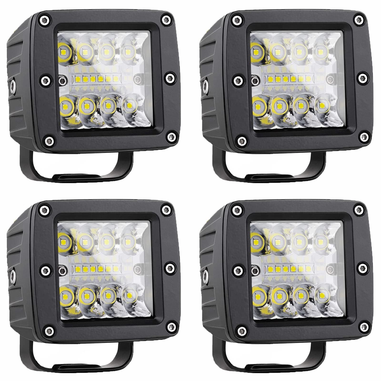 RIGIDON 4Pcs Cube Led Work Light, 12V 24V 3 inch 42W Spotlight Driving Light for Car Offroad Truck UTV ATV 4x4 Jeep, Waterproof White Fog Lights, Forklift Tractor Spot Light, Led Light Pods