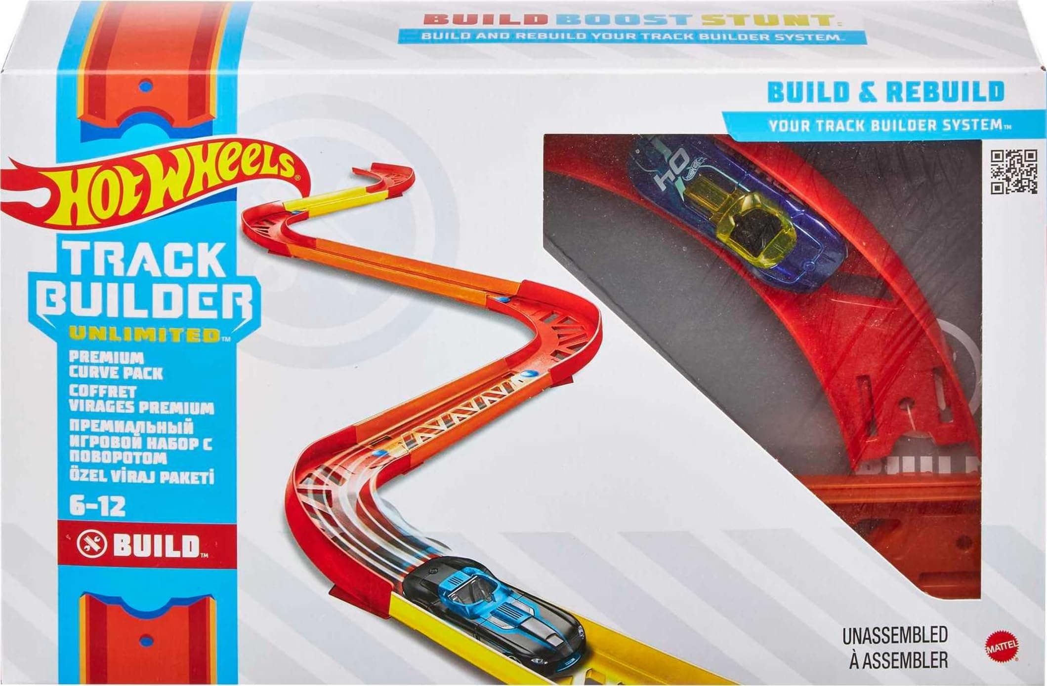 Toy Car Track Set, Track Builder Unlimited Playset Premium Curve Pack, 16 Component Parts & 1:64 Scale Vehicle