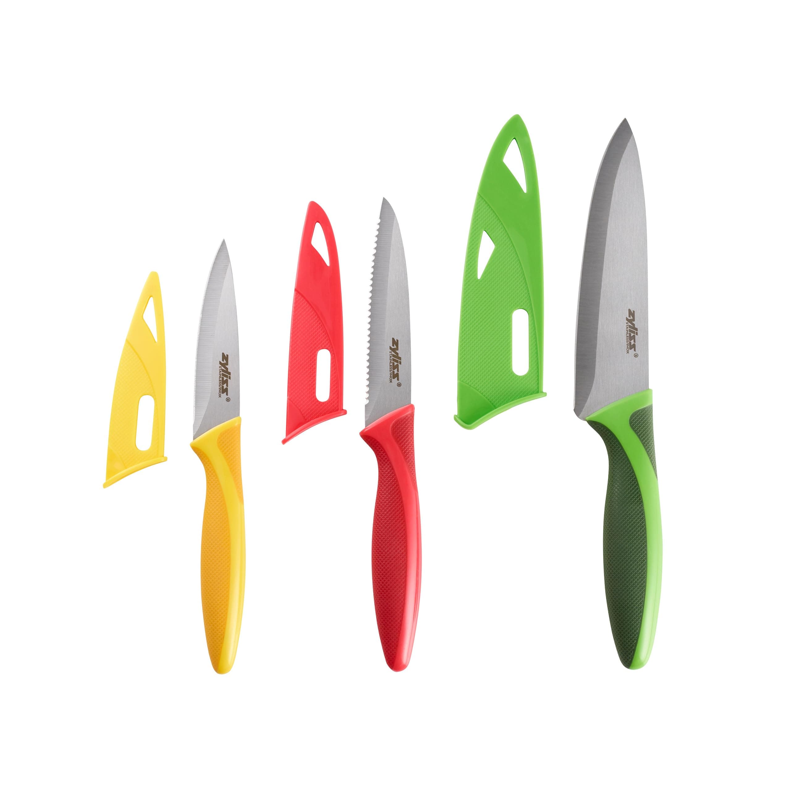 Zyliss 3-Piece Knife Value Set - Stainless Steel Knife Set - Utility, Paring and Serrated Paring Knives - Travel Knife Set with Safety Kitchen Blade Guards - Dishwasher & Hand Wash Safe - 3 Pieces