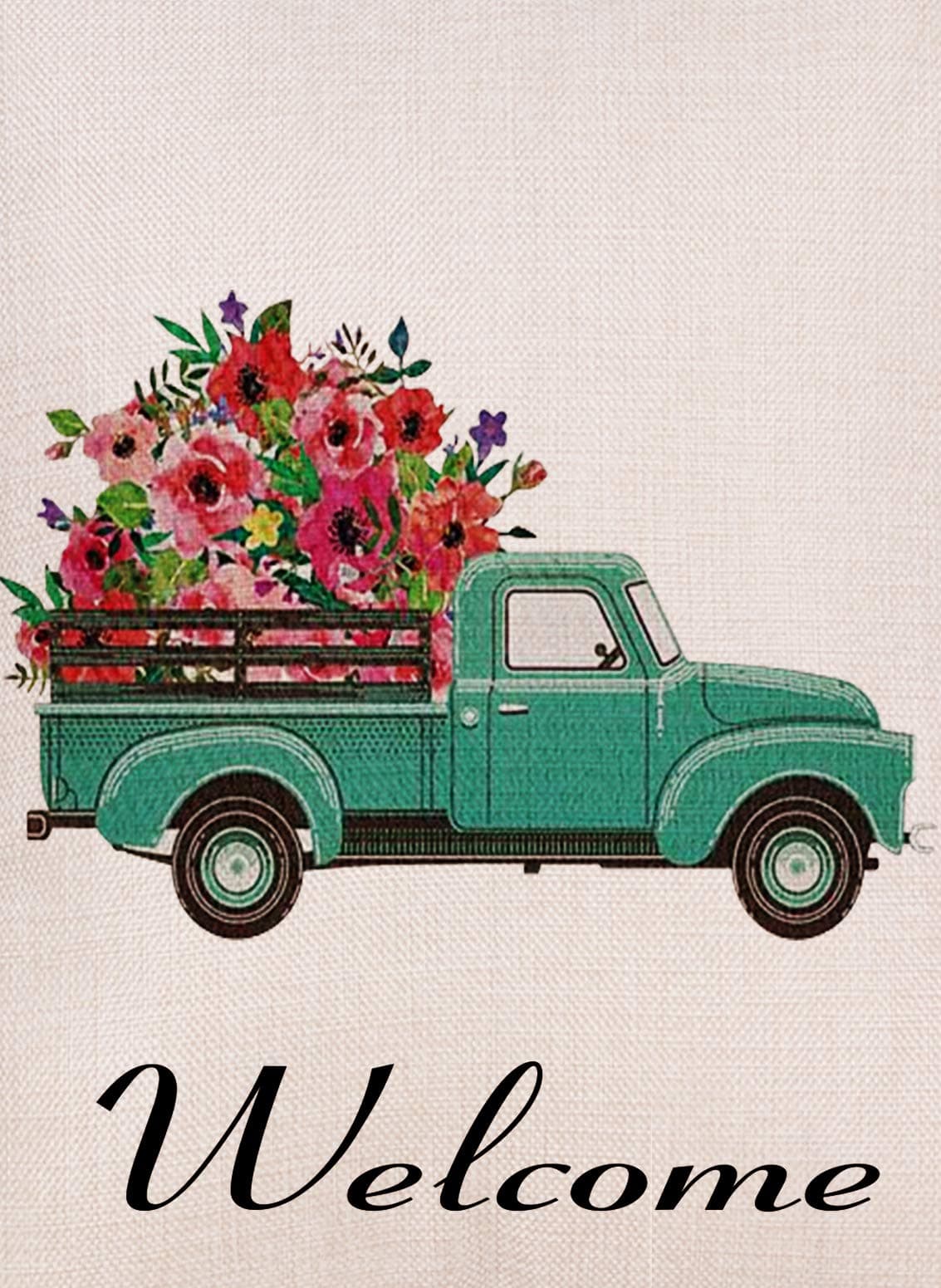 Home Decorative Vintage Floral Truck Garden Flag Double Sided