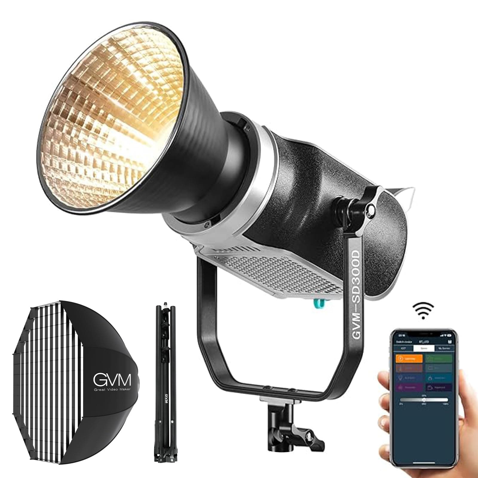 GVM Great Video MakerLED Light with Softbox Tripod Kit, 300W Wireless APP Control Bi-Color Spotlight, 67400lux/M Continuous Output Lighting for Photography Studio Recording Film Shooting