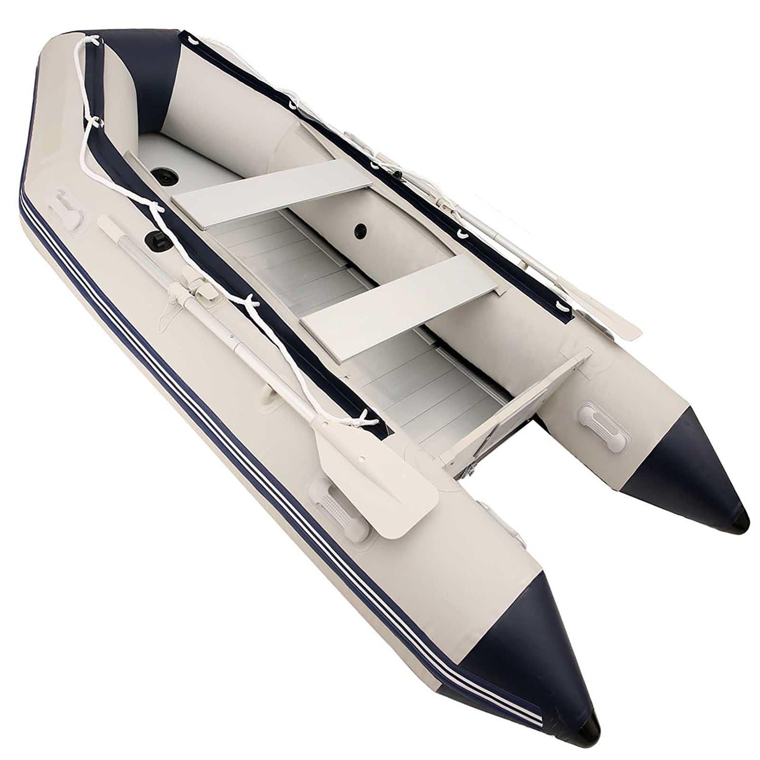 10.8 ft Inflatable Boat, 4-5 Person Inflatable Sport Yacht Tender Dinghy Raft-Aluminum Floor Boat with 4 Individual Chambers, Outboard Motor Transom - [US Stock]