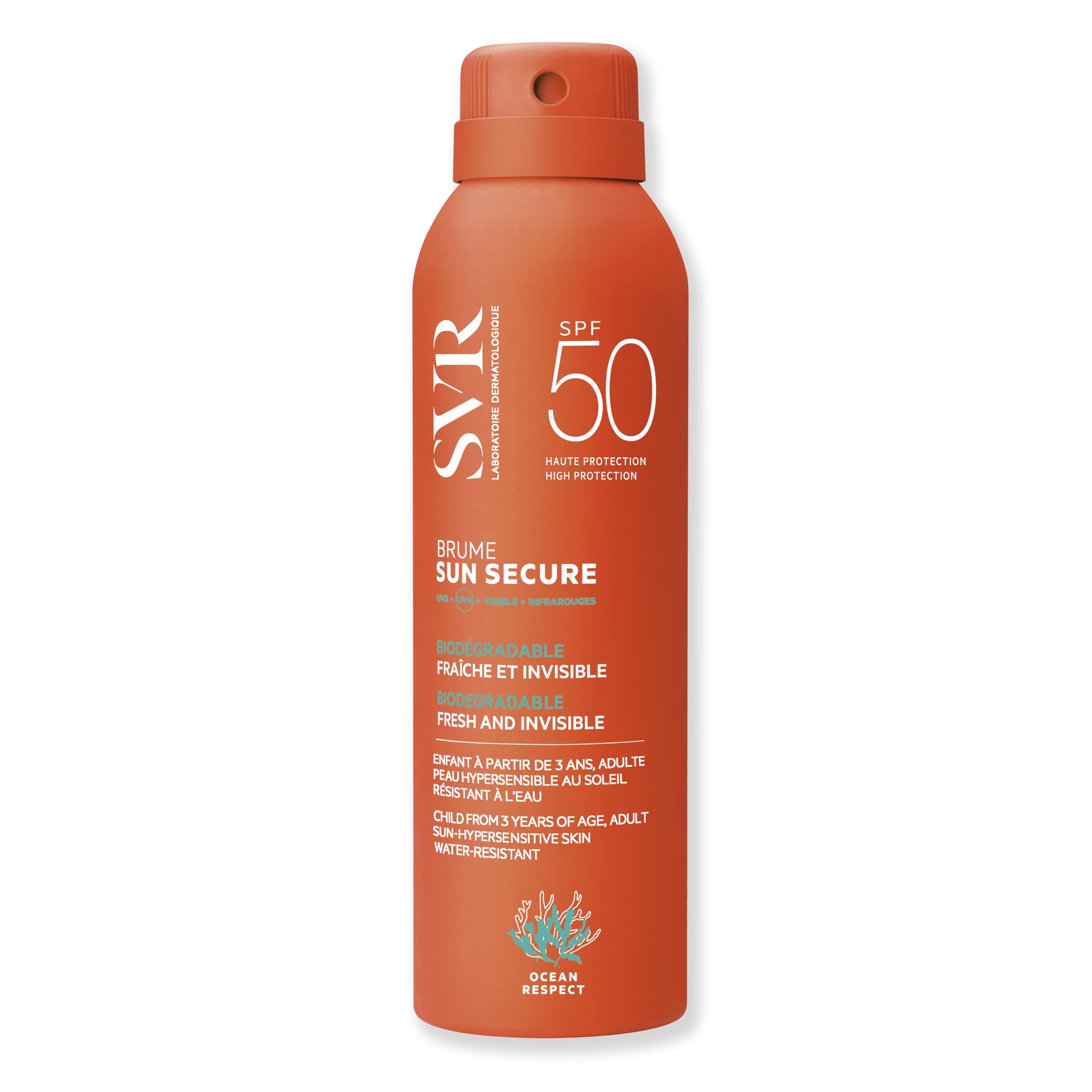 SUN SECURE Body Mist Sunscreen SPF 50+ for Sensitive Skin, Very High Protection Sunscreen Spray, Invisible Finish, Reef-Safe, All Ages, 200ml