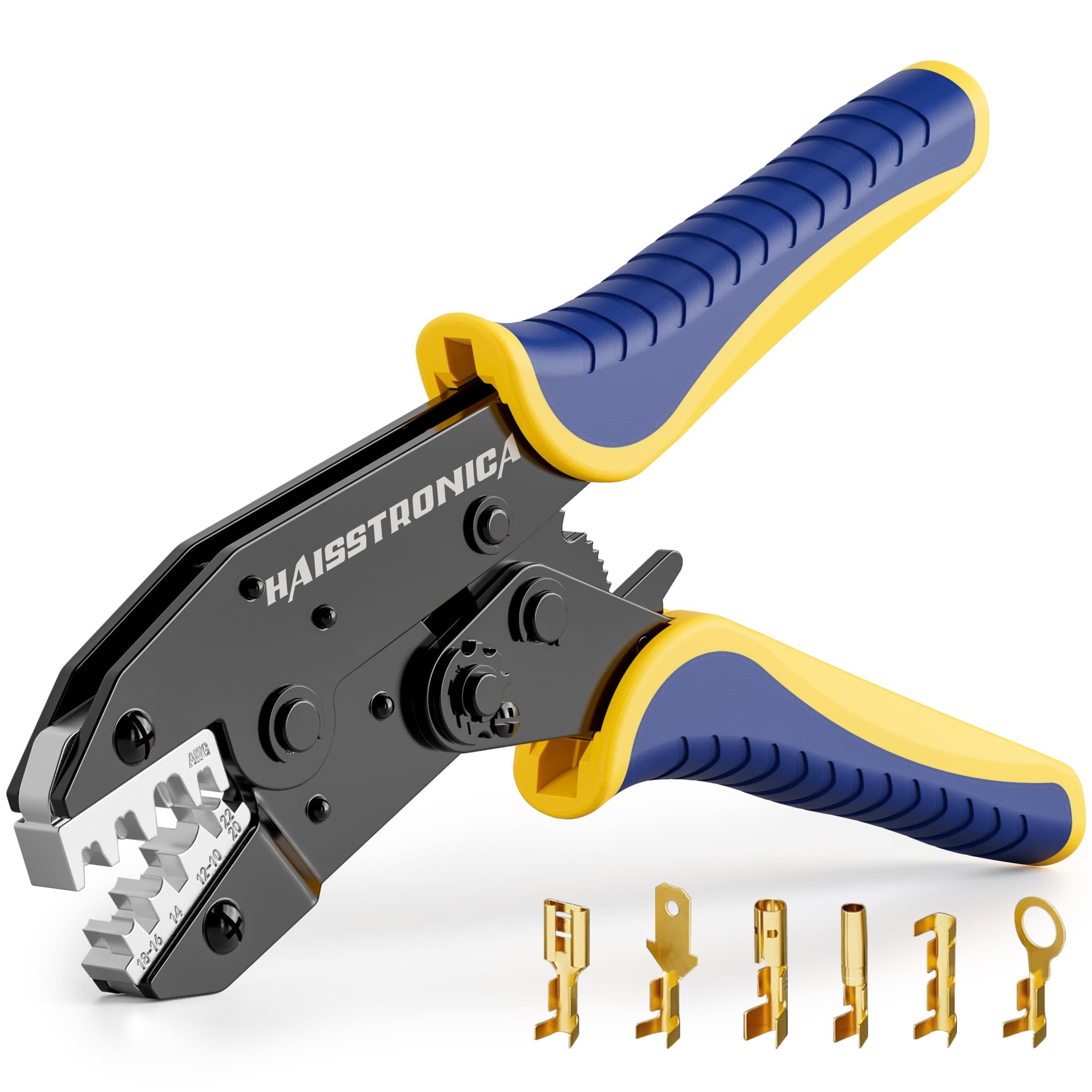haisstronica Crimping Tool for Non-Insulated Open Barrel Terminals Receptacles 0,5-6m㎡(AWG 22–10) Crimper,Wire Crimping Tools for Spade Connectors