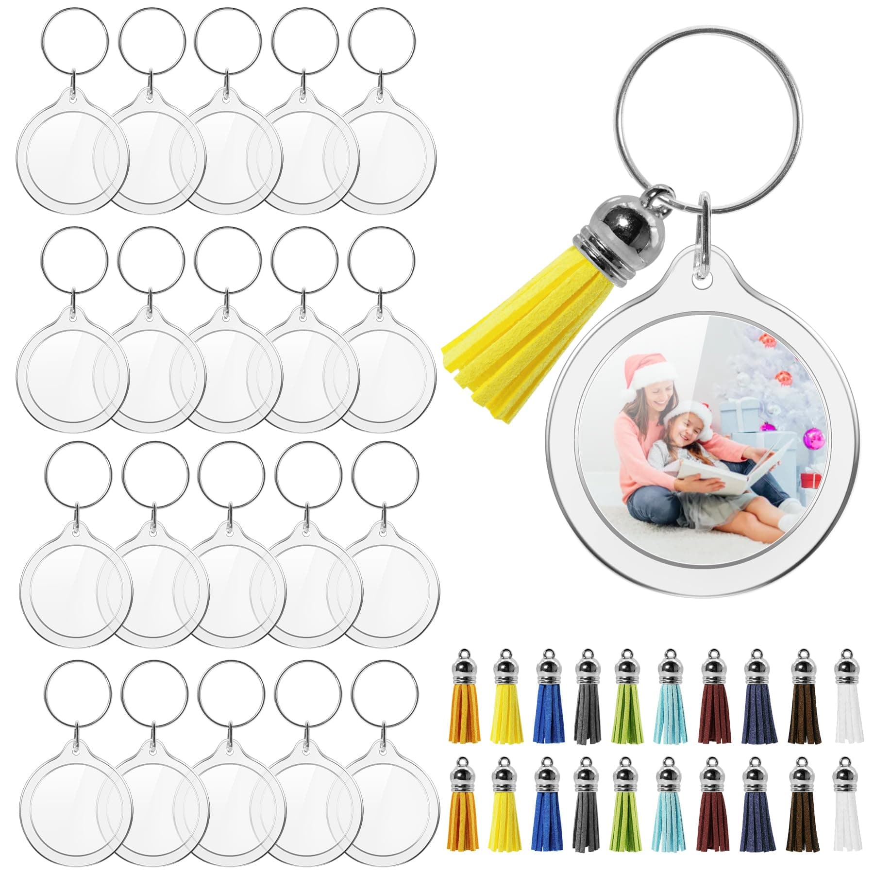 20 Set Acrylic Photo Keychain-Clear Picture Frame Keychain with Tassels
