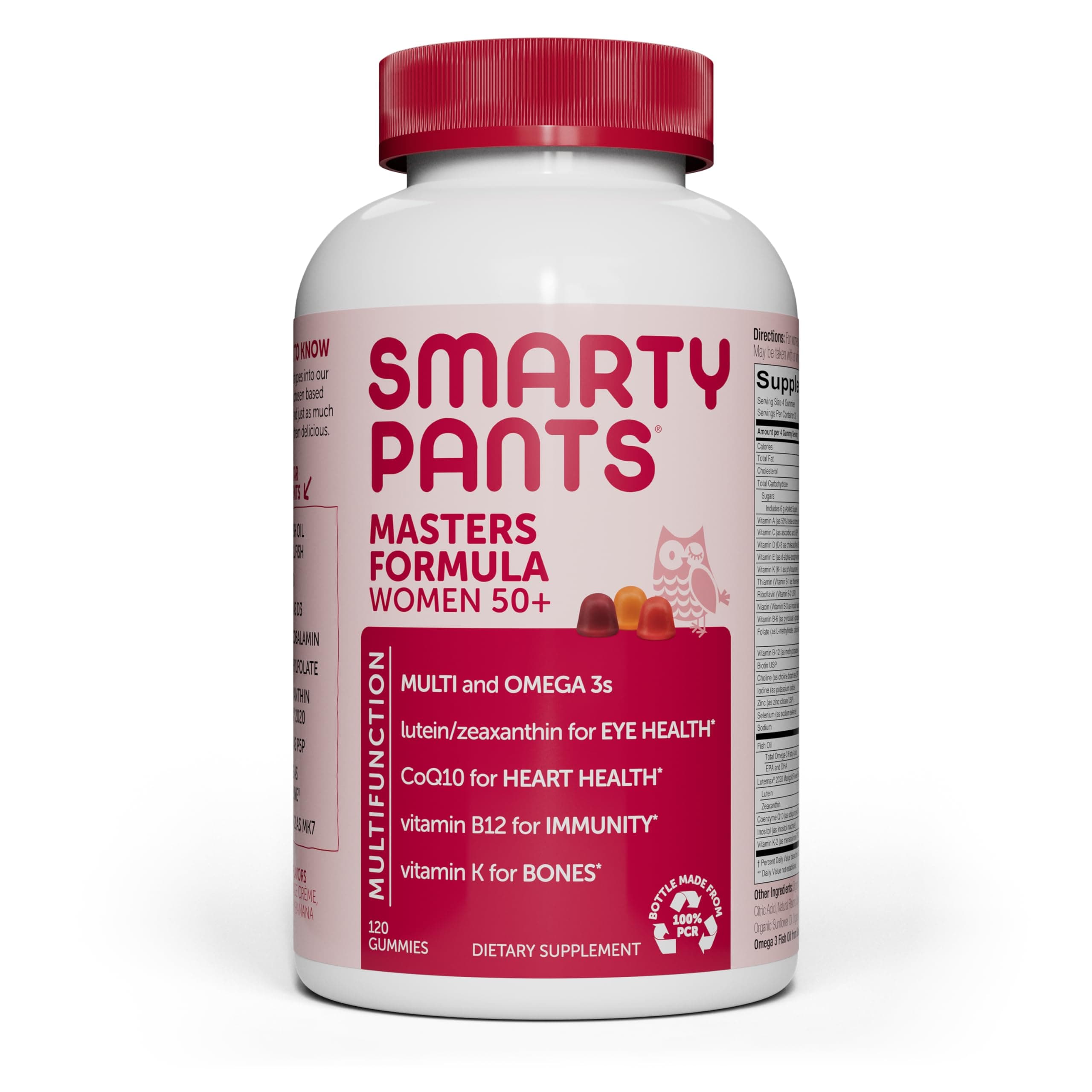 SmartyPants Women's Masters Complete 50+ Vitamins: Gluten Free, Multivitamin & Lutein/Zeaxanthin for clinically-Proven Eye Health*, Vitamin D3, CoQ10, Omega 3 Fish Oil, 120 Count, (30 Day Supply)