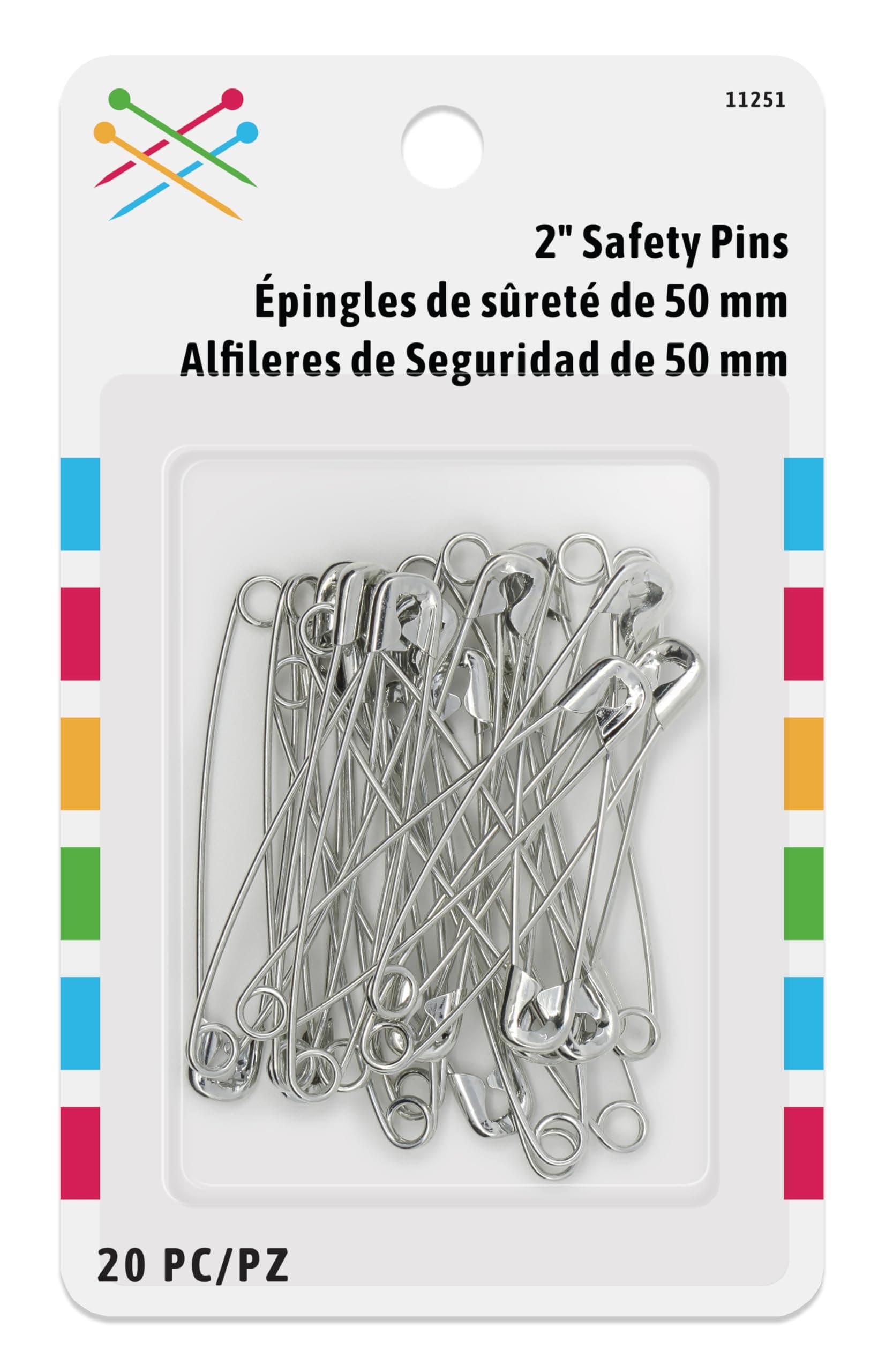 Large 20 PC Safety Pins, L, Zinc Count