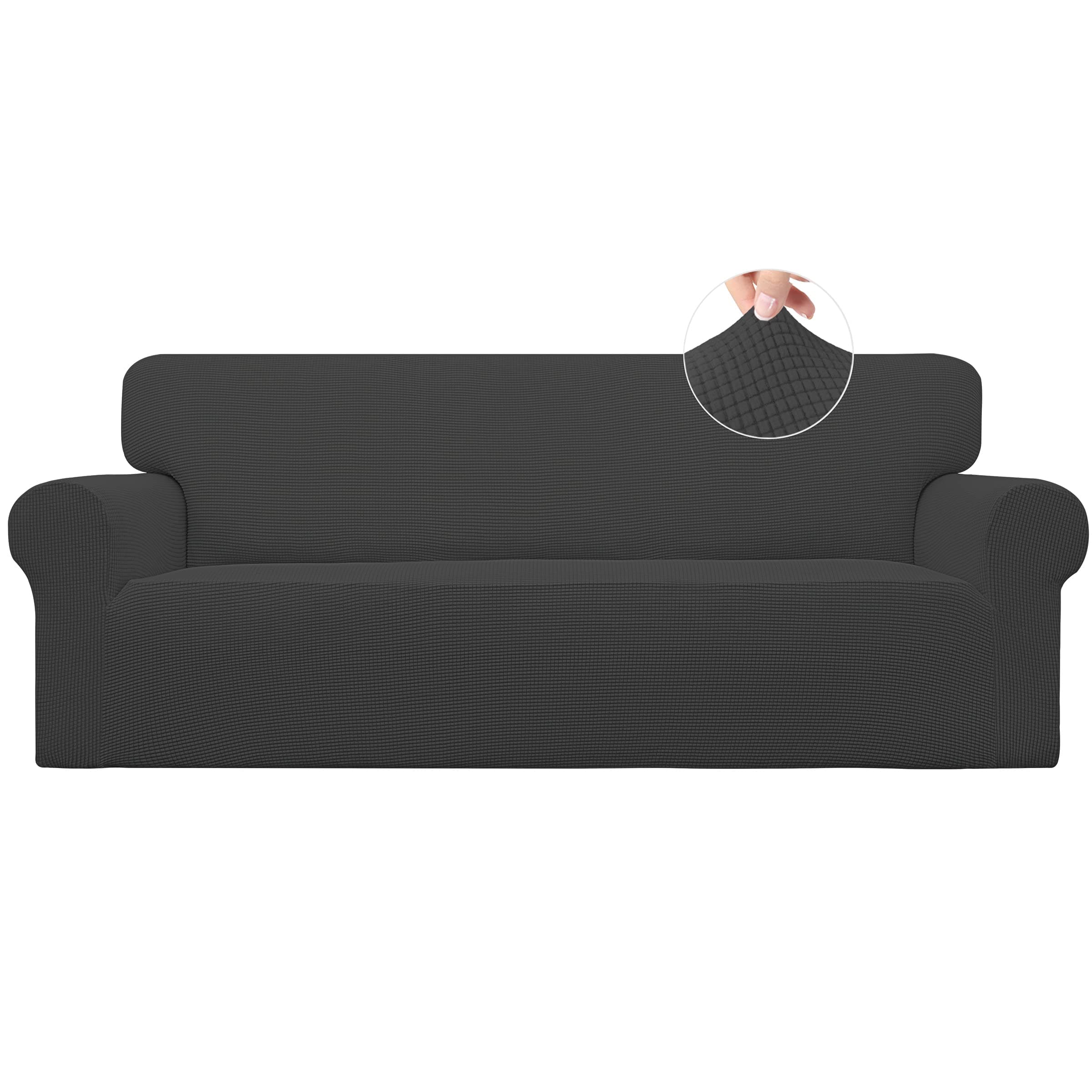 Stretch Sofa Slipcover 1-Piece Sofa Cover Furniture Protector Couch Soft with Elastic Bottom for Kids, Polyester Spandex Jacquard Fabric Small Checks (Sofa, Dark Gray)