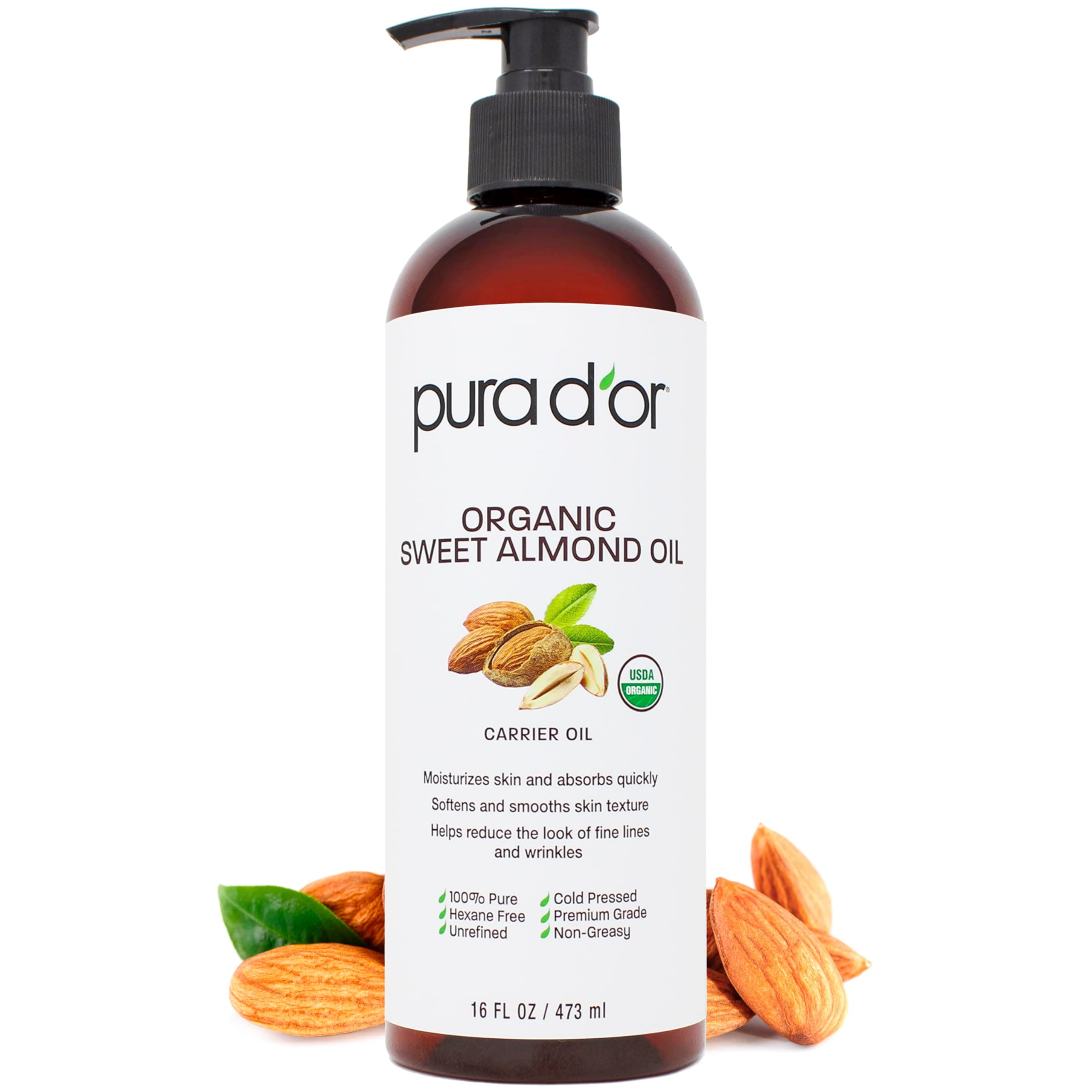 Pura D'OR Organic Sweet Almond Carrier Oil 16 oz