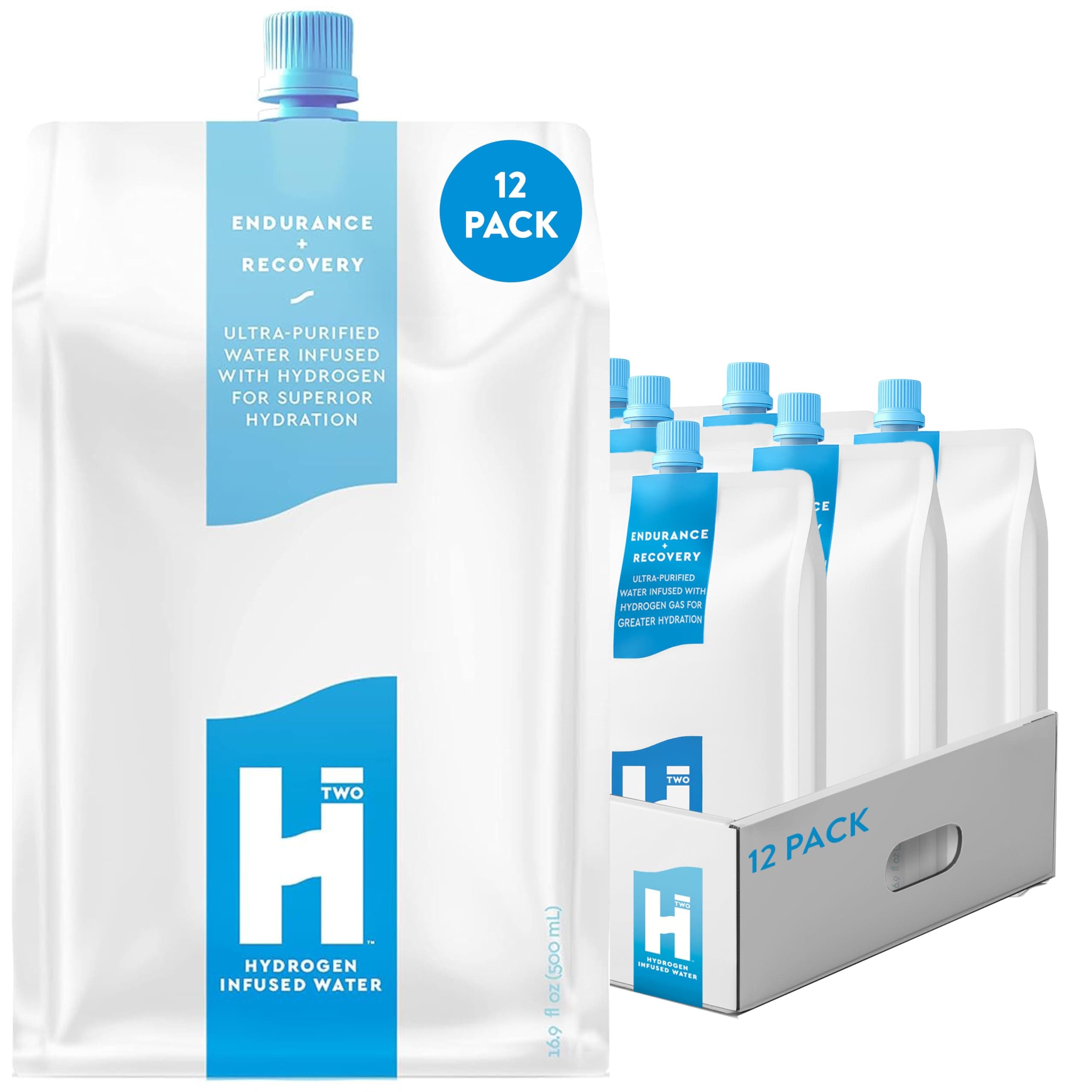 HTWO Molecular Hydrogen Water, Original Unflavored, Pure Source & Ultra-Purified Hydration Packets, 16.9oz 12 Pack, Energy Sports Drink, Performance & Recovery Support, Alternative to Hydrogenated Tablet - no Prep/Mess