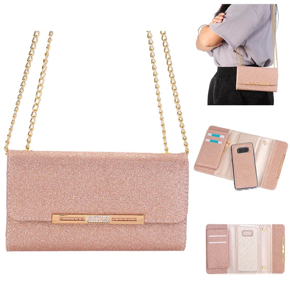 For Samsung Galaxy S8 Plus Case, Bling Luxury Crystal Diamond Wallet Samsung Cases Cover, with Credit Card Cash Slots Shoulder Strap Clutch Bag For Samsung Galaxy S8 Plus(Galaxy S8 Plus, Pink)