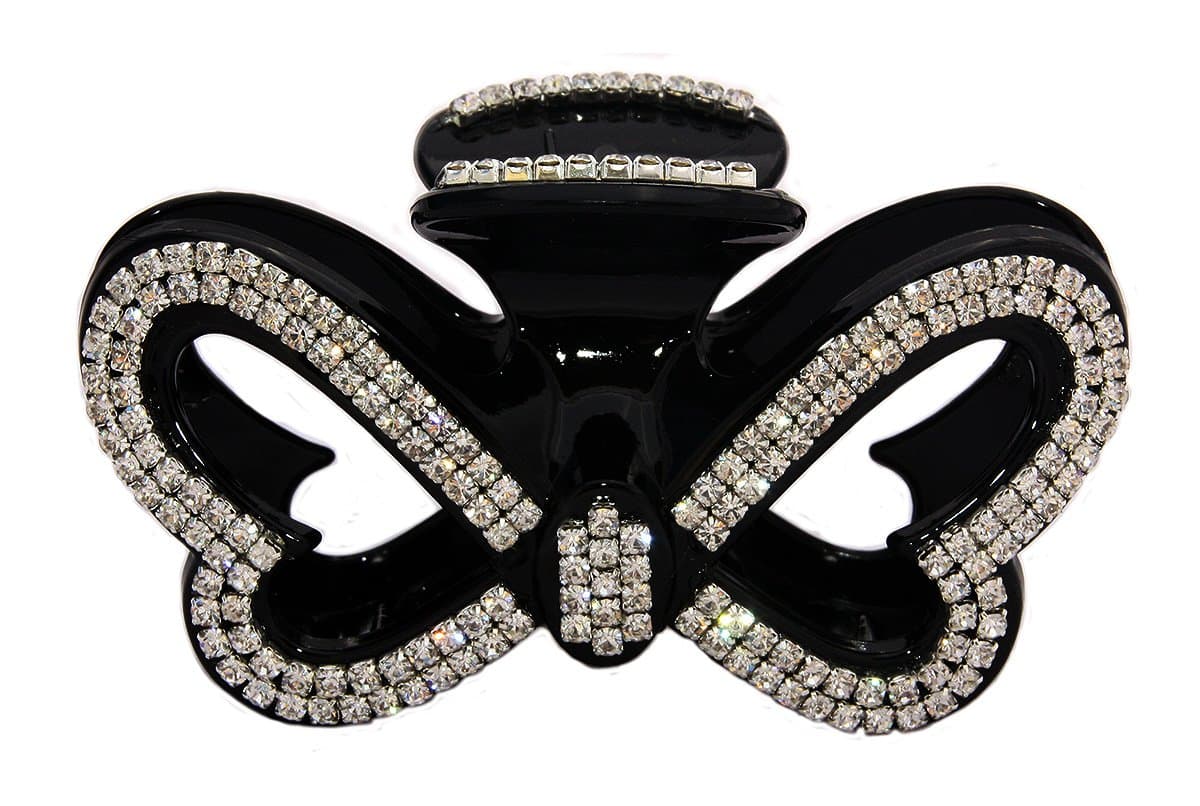 JCPeniel Large Butterfly Fancy Good Quality Rhinestones Claw Clip Jaw Clips For Thick Hair,One size,Black