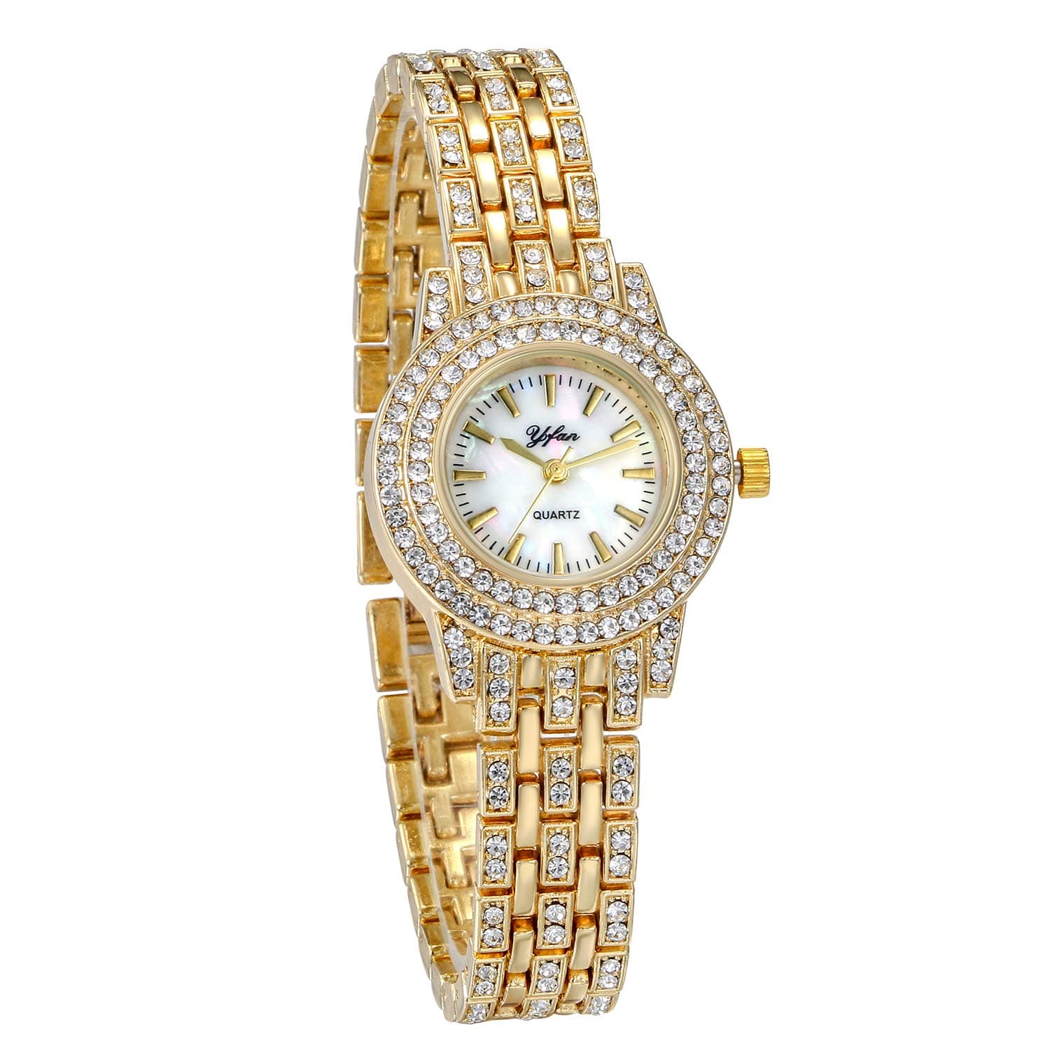 Women Watches Gold Tone Alloy Rhinestone Quartz Watch Stylish Bling Dress Watch Wristwatches