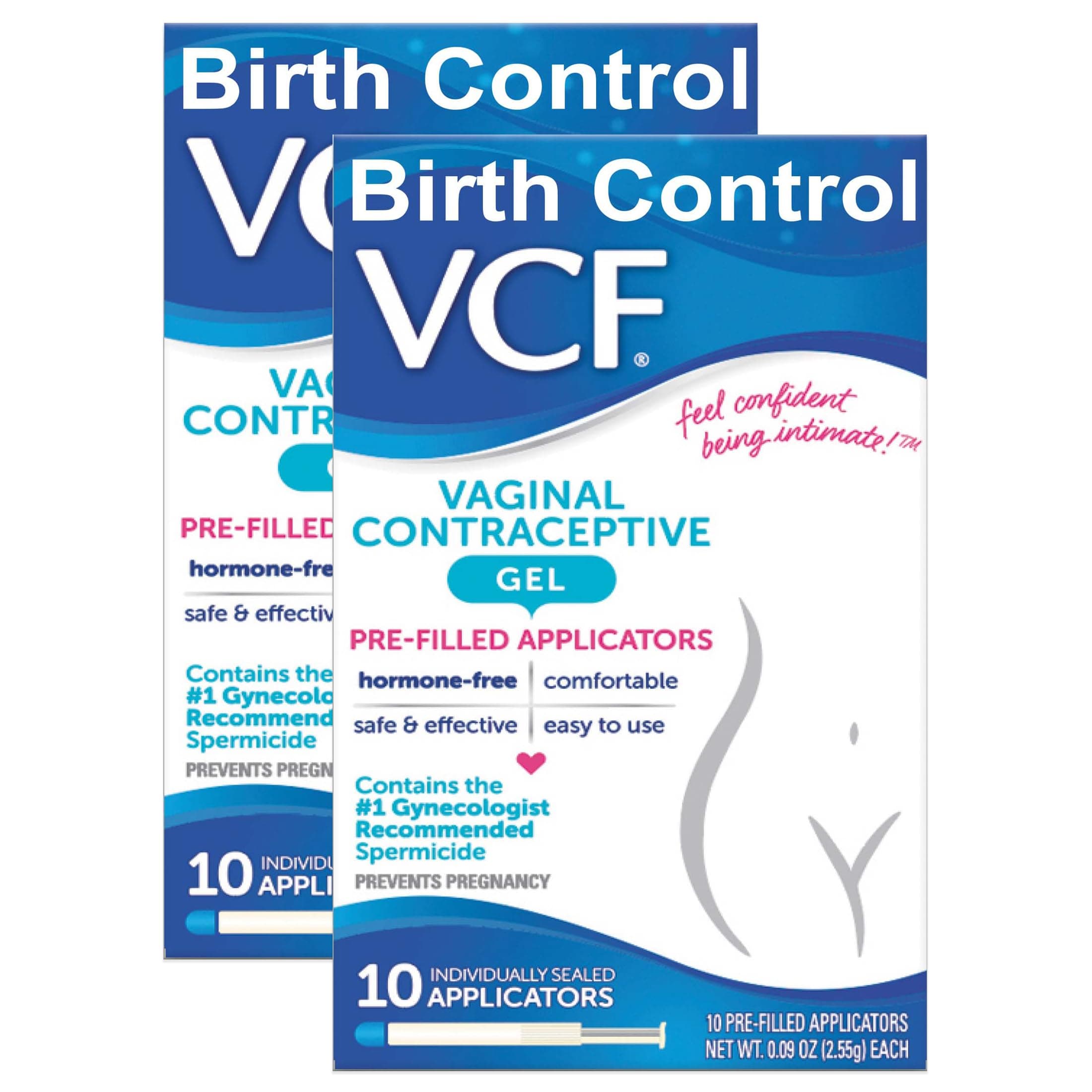 Vaginal Contraceptive Gel Prefilled Applicators with Spermicide, 2 Boxes of 10 Prevents Pregnancy, Nonoxynol-9 Kills Sperm on Contact, Hormone-Free, Easy to Use, VCF Works Instantly. 20 Total