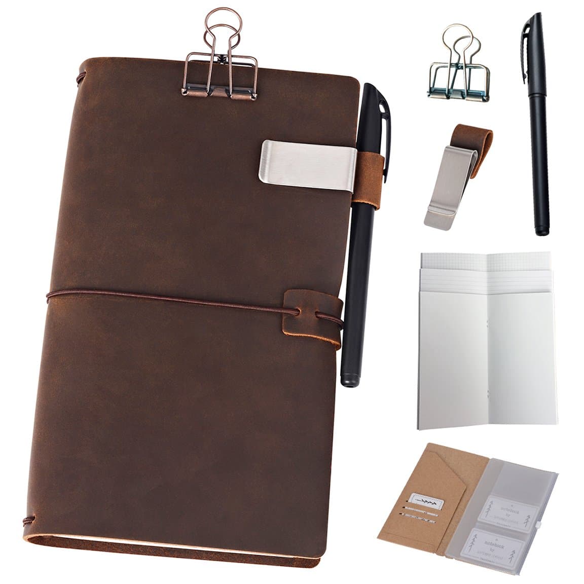 newestor Refillable Leather Journal Travelers Notebook - 8.5 x 4.5, Brown