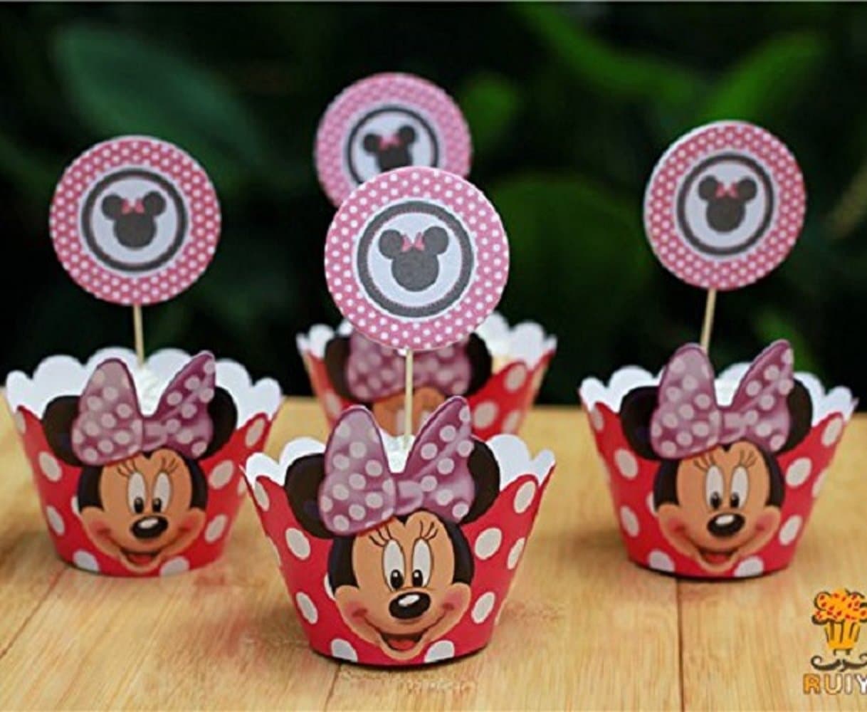 Fatflyshop - 24 Pieces/lot Minnie Mouse Cupcake Wrappers Toppers Picks Decoration Kids Birthday Party Favors Supplies