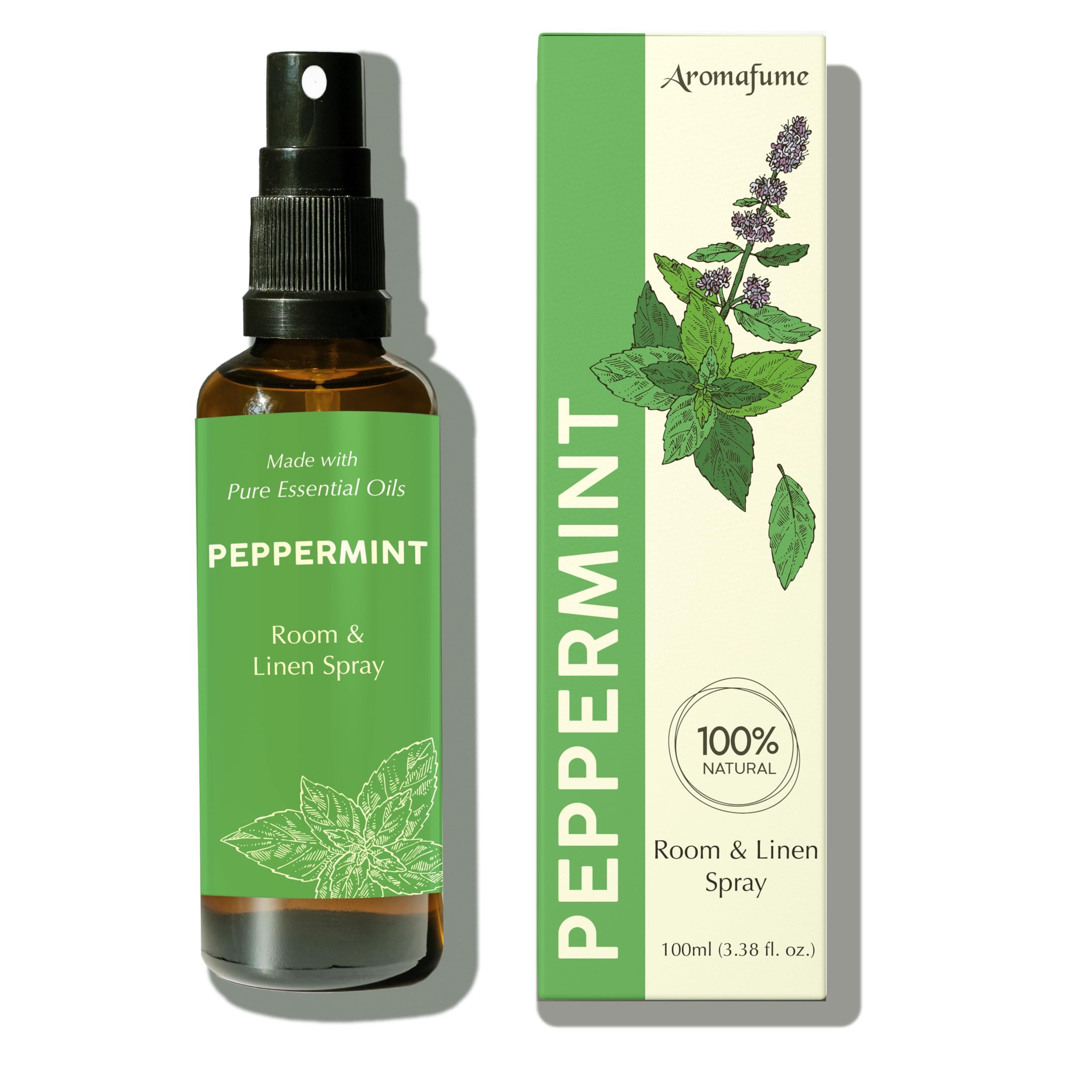 Aromafume Peppermint Room, Linen & Pillow Spray|100Ml/3.38 Fl Oz|With Pure Peppermint Essential Oil|Aromatherapy Spray For Relaxation, Sleep & Stress Relief|Mist For Bedding, Fabrics