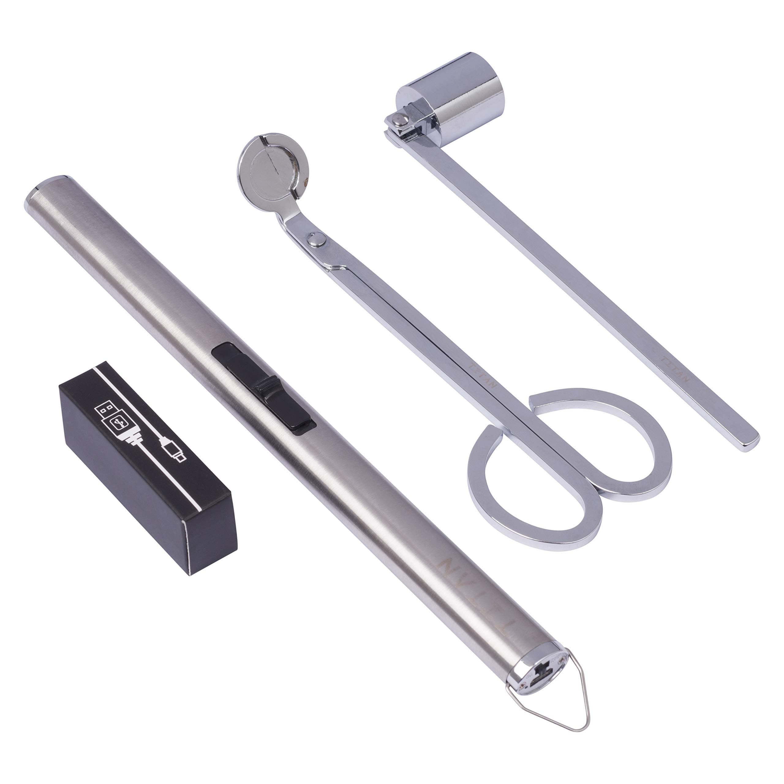 Candle Lighter, Trimmer And Snuffer Set, T1TAN Electric Lighter, Windproof Lighter,Arc Lighter, Usb Lighters, Long Rechargeable Flameless Weather Resistant,Home Kitchen Outdoor Bbq Camping Activities